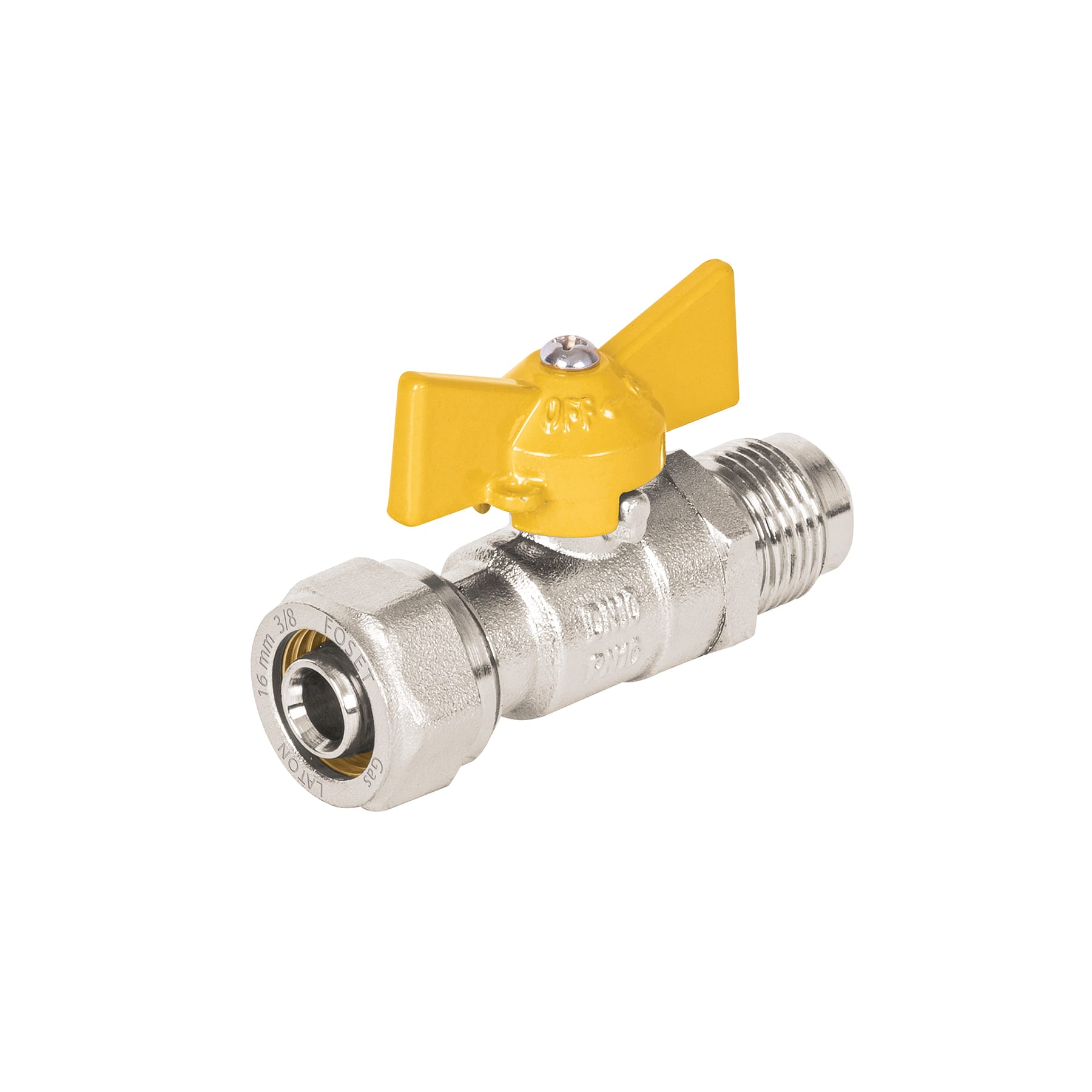 Válvula esfera para PE-AL-PE, 3/8"a flare 3/8", Foset