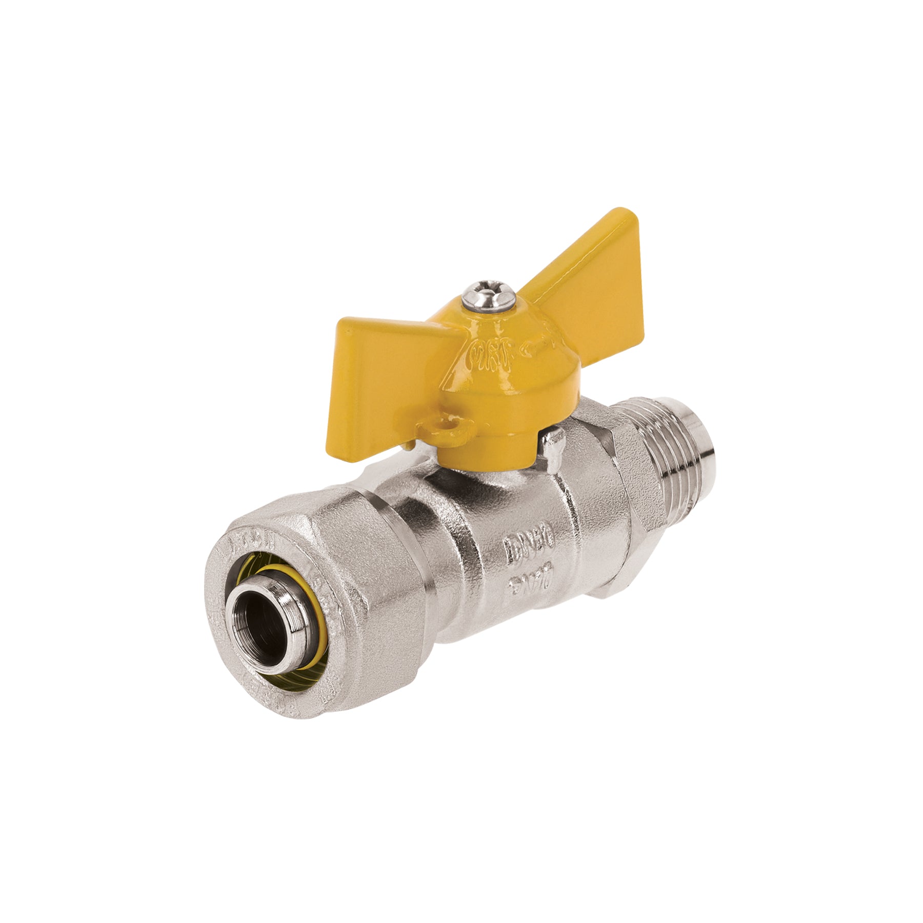 Válvula esfera para PE-AL-PE, 3/8"a flare 3/8", Foset, PPG-38VF, 45946