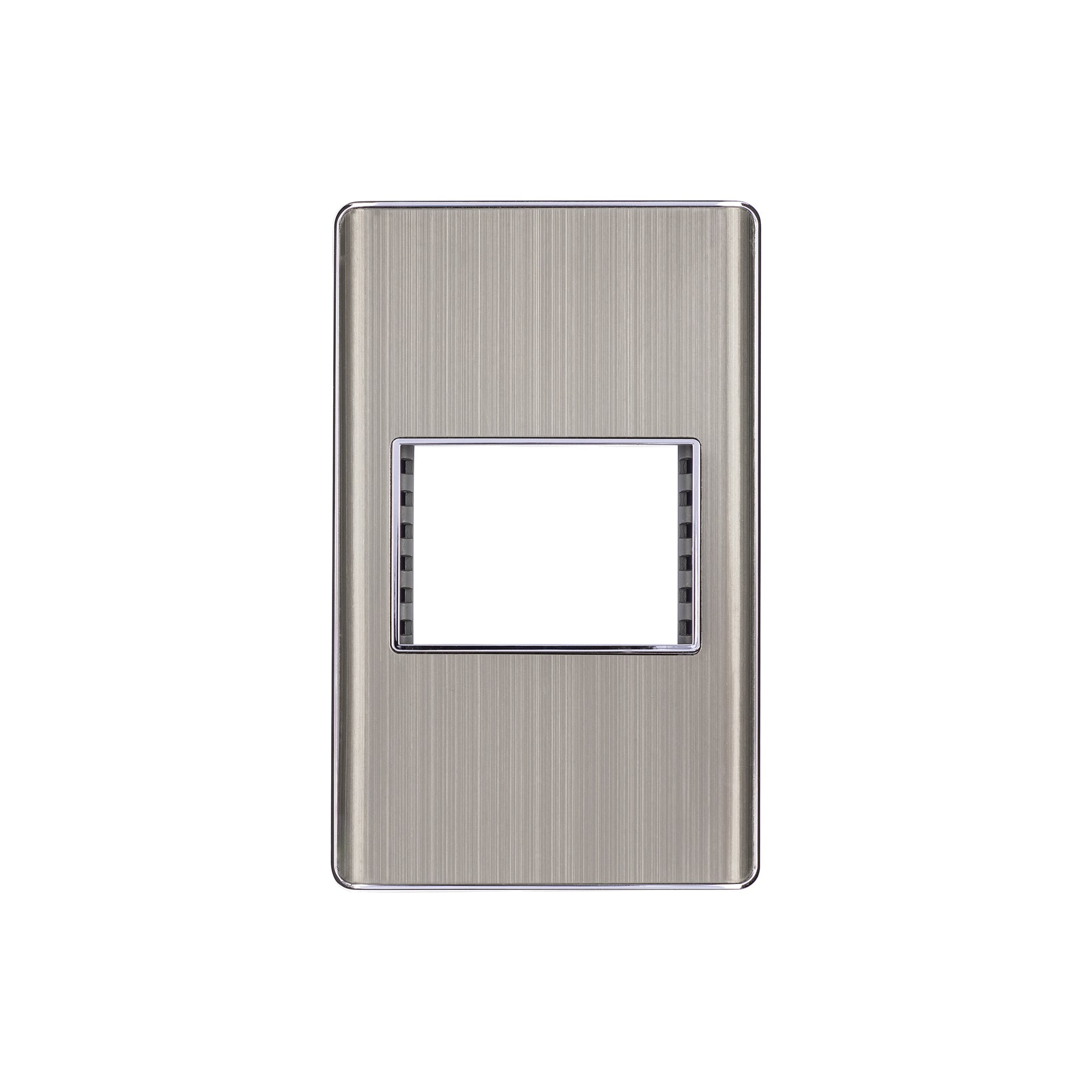 Placa de acero inoxidable con 1 ventana 1.5 módulos, línea Lisboa, Volteck, PPSE15-LA, 47818