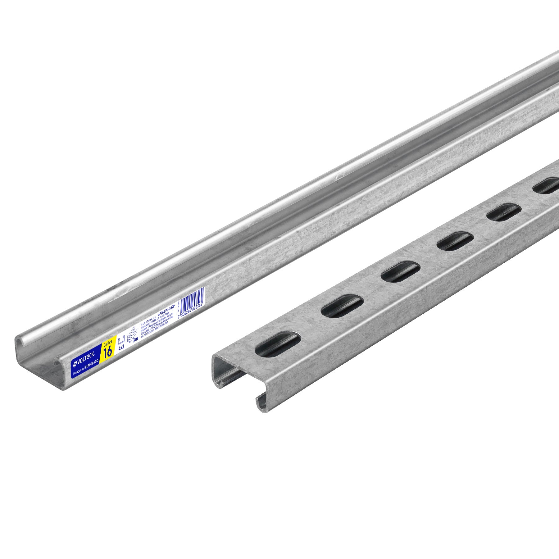 Perfil monocanal perforado de 3 m, 4 x 2 cm cal. 16, Volteck, PU-162P, 47761