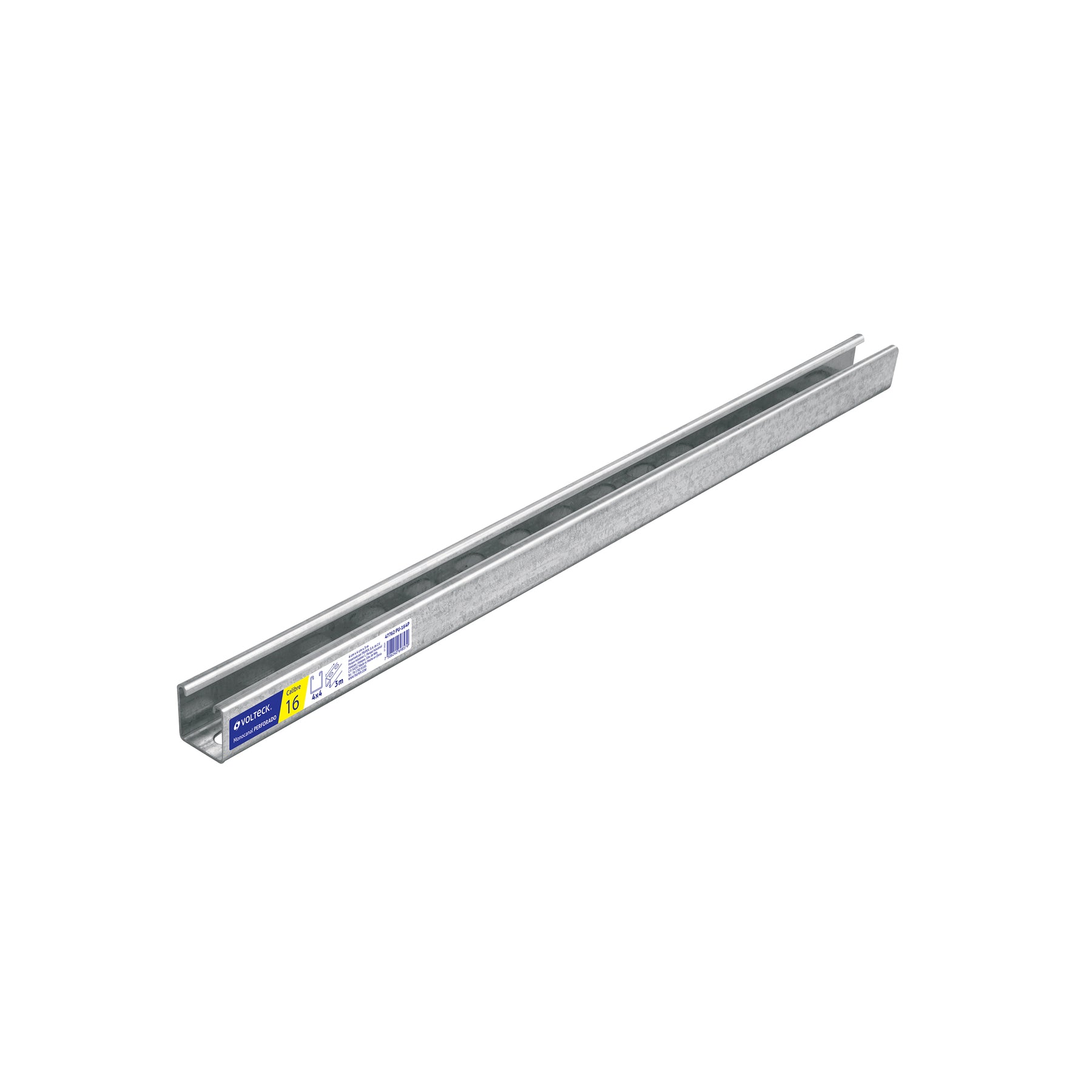 Perfil monocanal perforado de 3 m, 4 x 4 cm cal. 16, Volteck, PU-164P, 47762