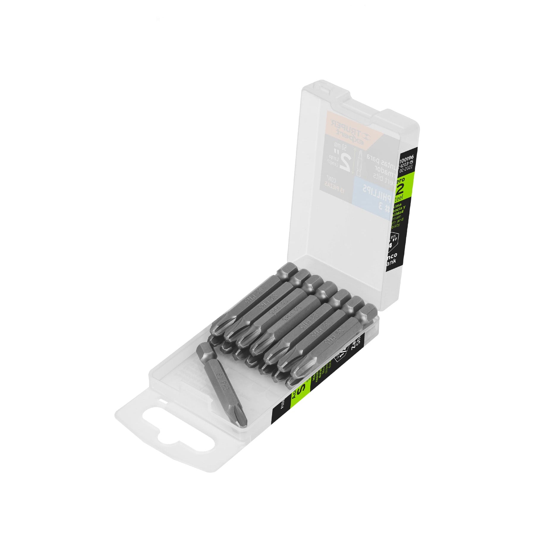 Estuche con 15 puntas de cruz PH3 largo 2", Truper Expert