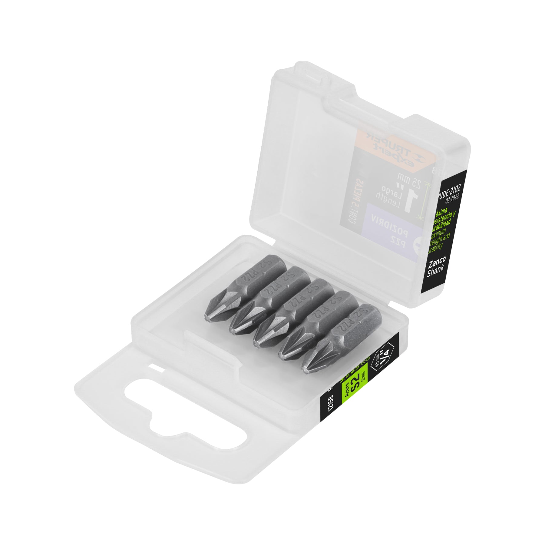 Estuche con 5 puntas pozidriv PZ2 largo 1", Truper Expert