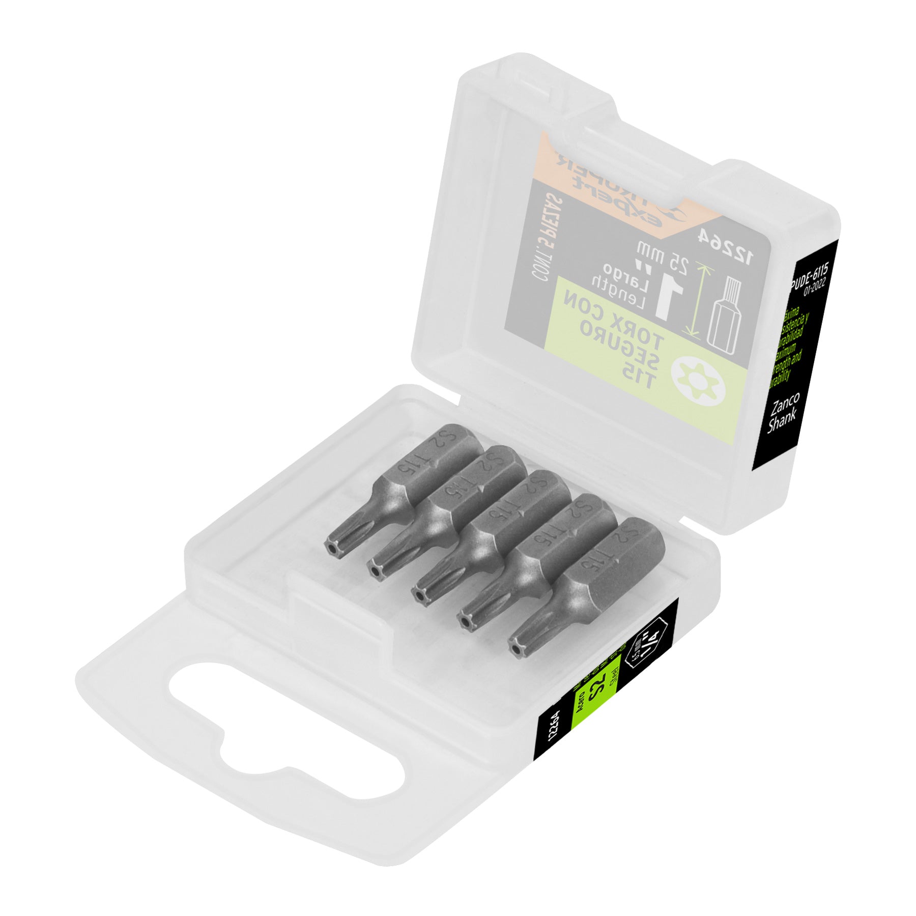 Estuche con 5 puntas torx T15 con seguro largo 1", Expert