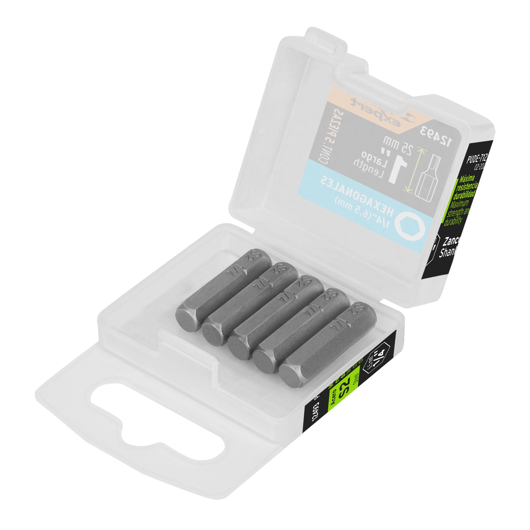 Estuche con 5 puntas hexagonales de 1/4mm largo 1", Expert
