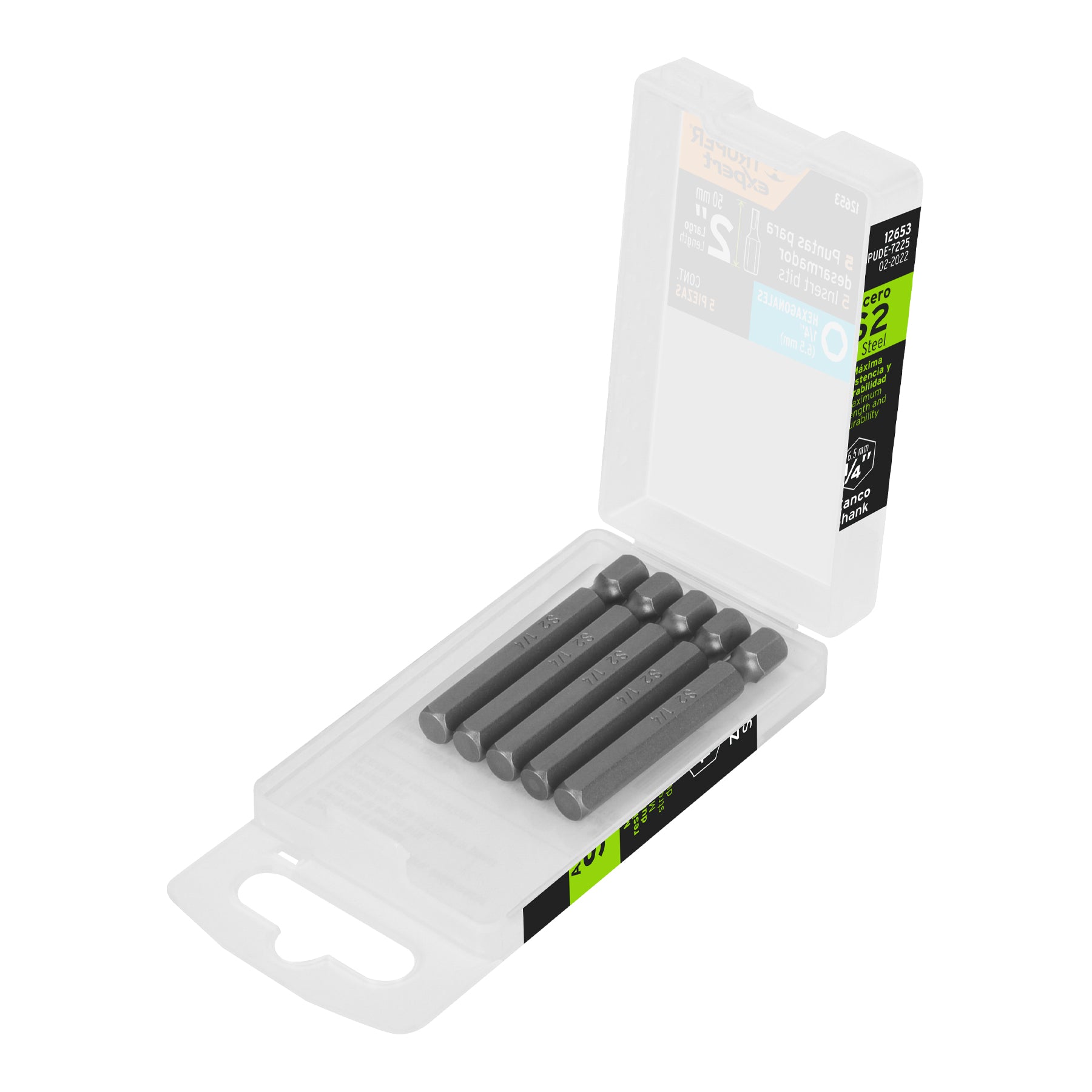 Estuche con 5 puntas hexagonales de 1/4mm largo 2", Expert