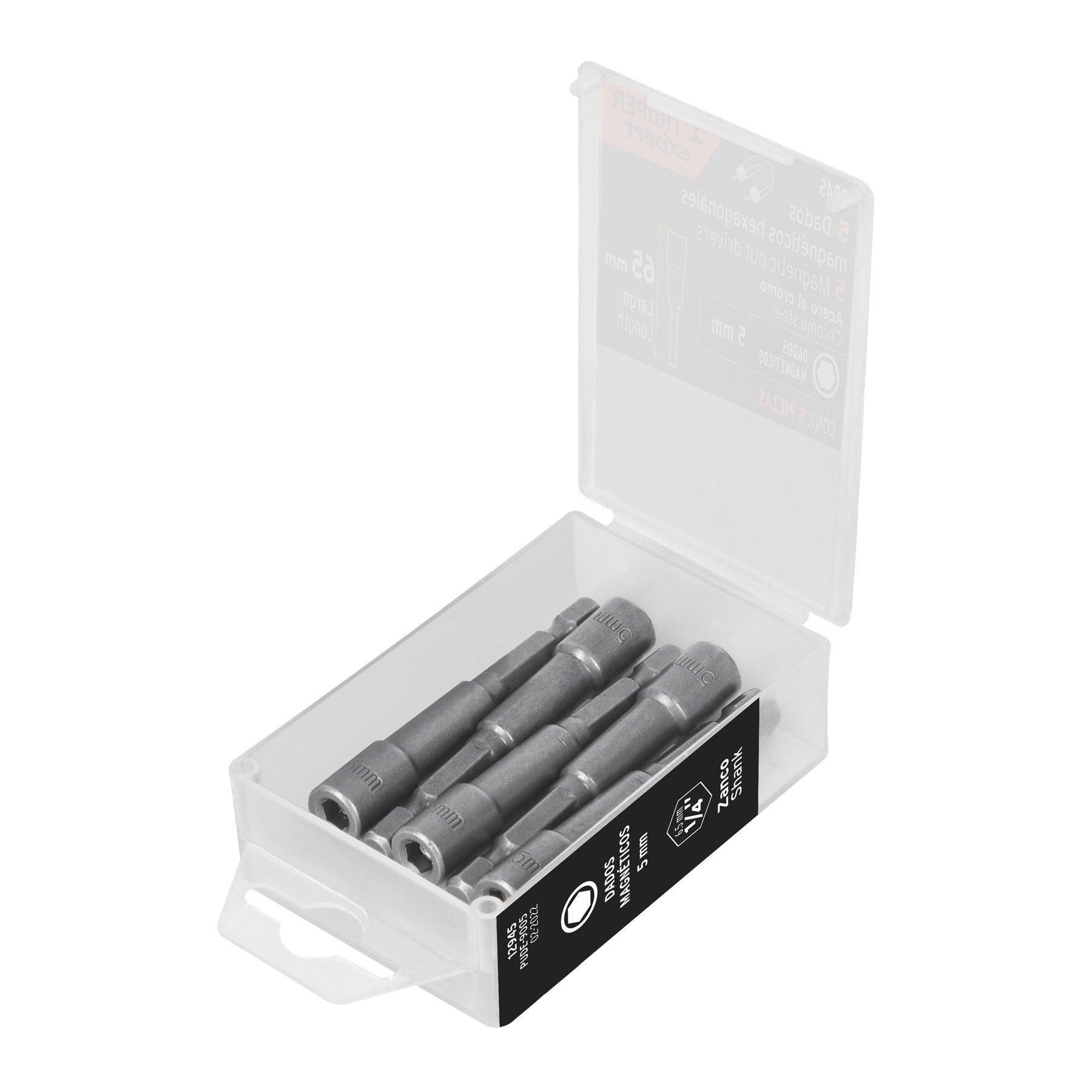 Estuche con 5 dados magnéticos de 5 mm largo 2-1/2", Expert