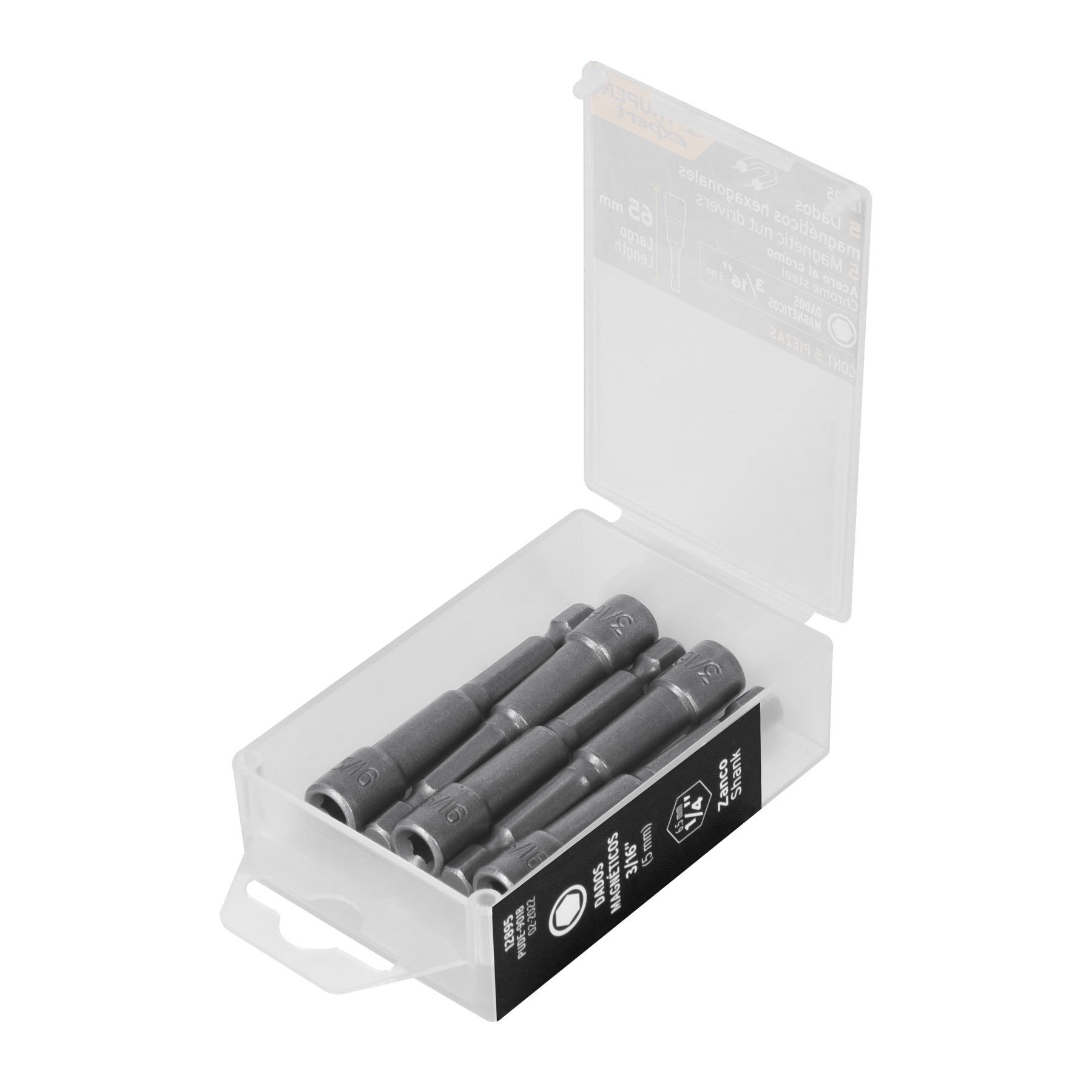Estuche con 5 dados magnéticos de 3/16" largo 2-1/2", Expert