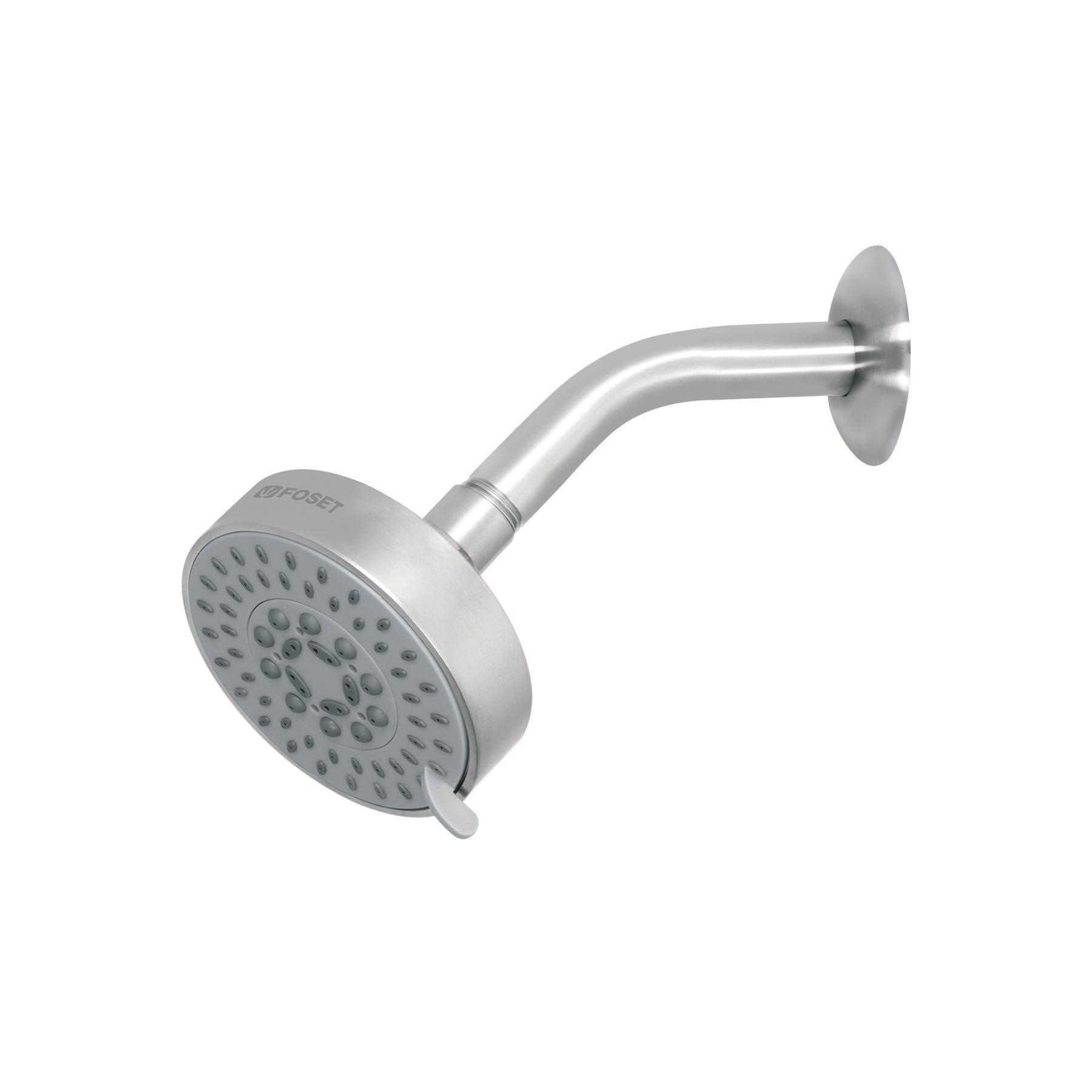 Regadera satín 4"con 5 funciones, con brazo ELEMENT, Foset, R-202N, 45168