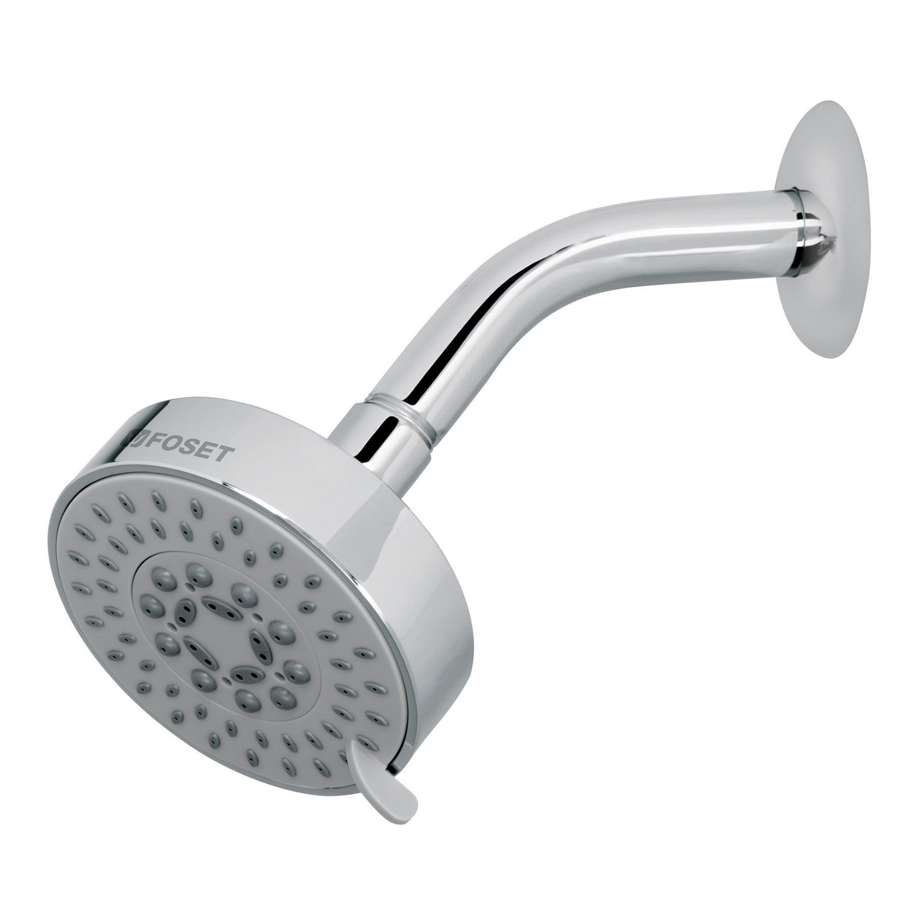Regadera cromo 4"con 5 funciones, con brazo, Foset Element
