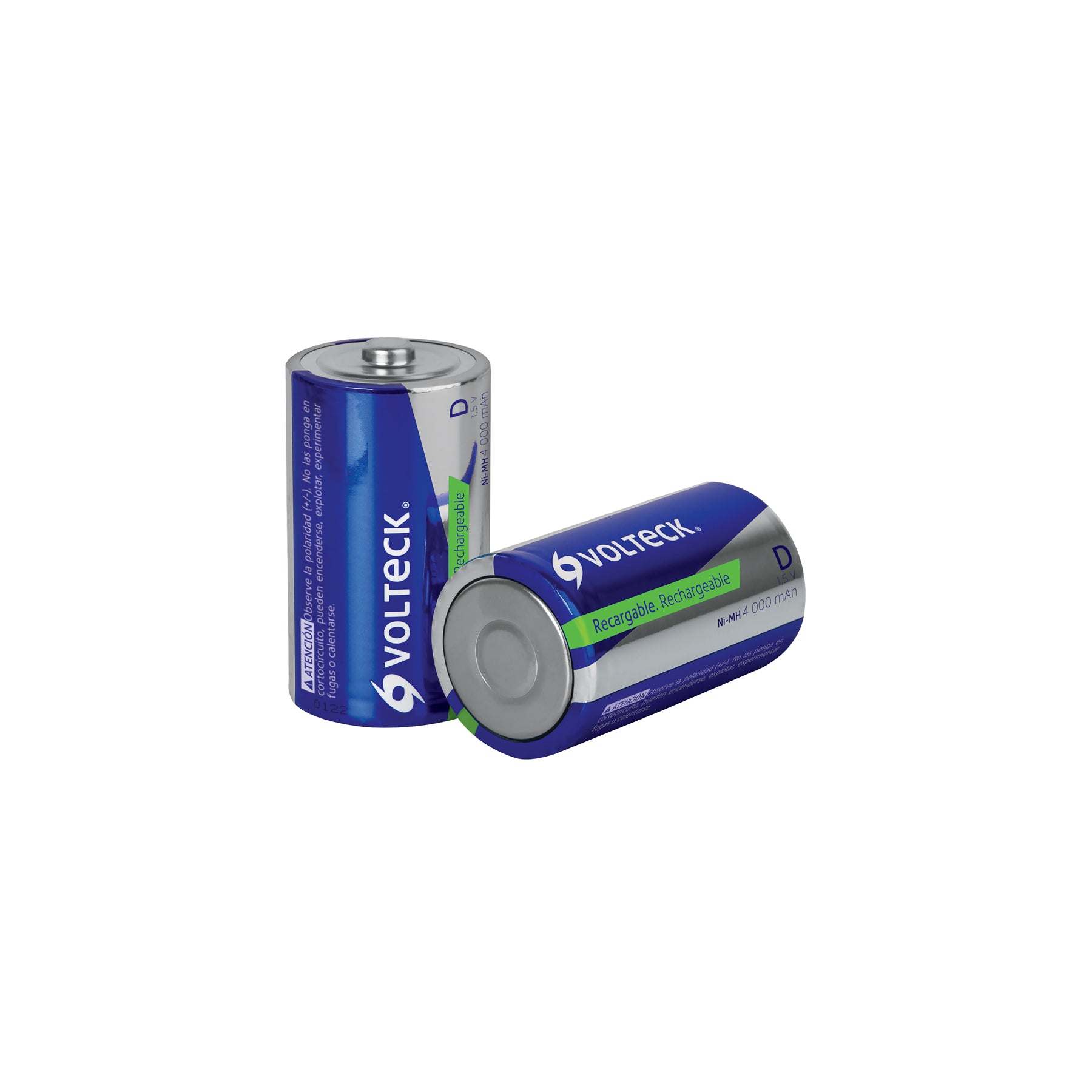 Blíster con 2 pilas recargables D larga duración, 4000 mAh, Volteck, RE-D, 47206