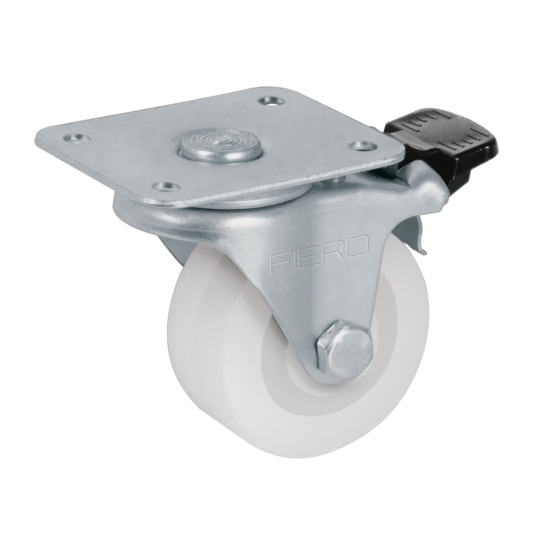 Rodaja de polietileno 2" placa giratoria, con freno, Fiero