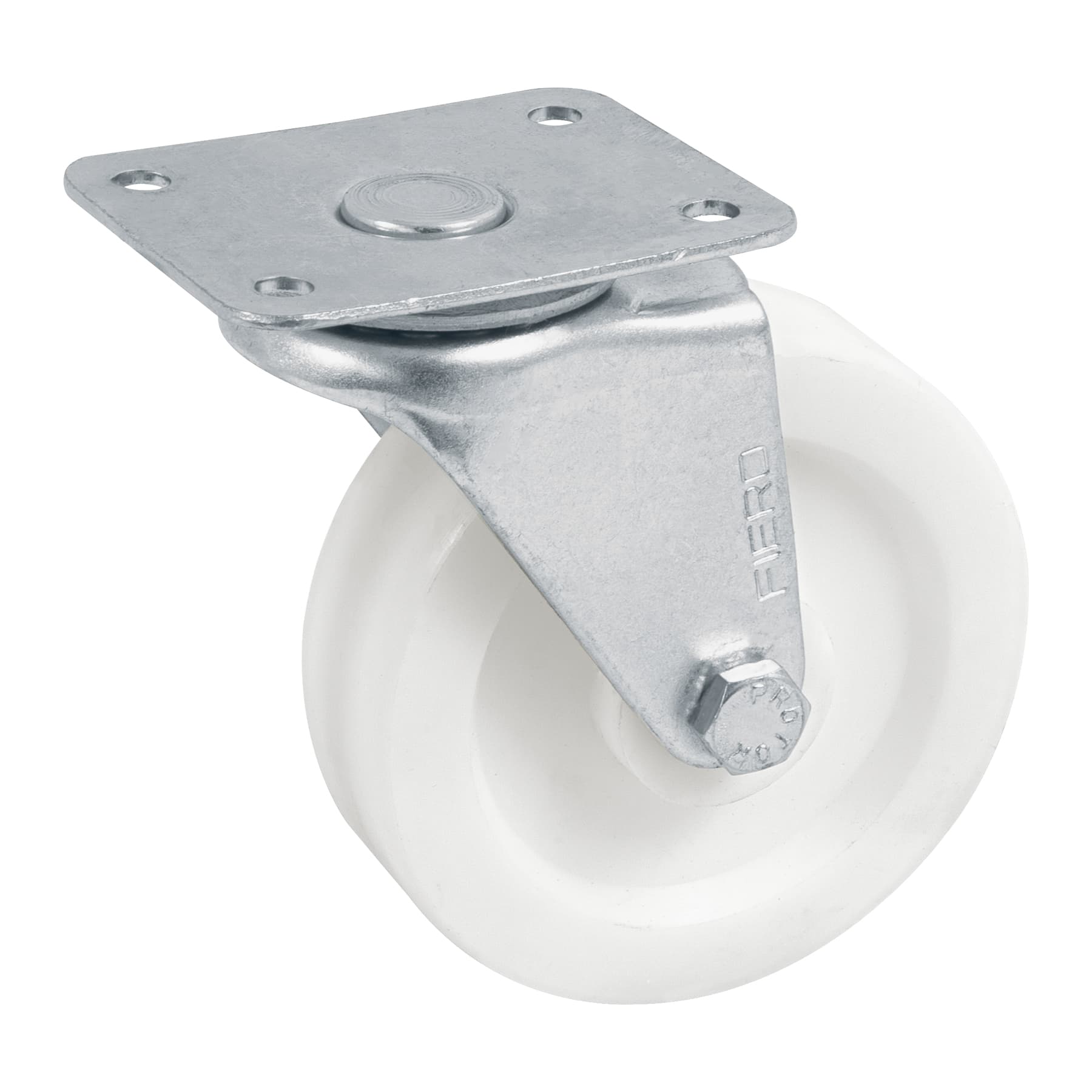 Rodaja de polietileno 3" placa giratoria, con buje, Fiero