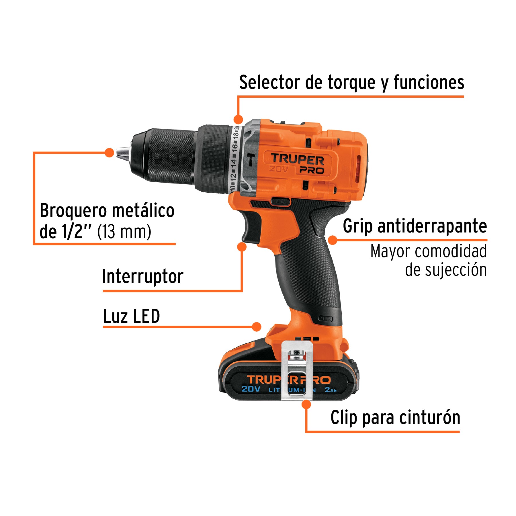 Rotomartillo inalámbrico 1/2", 20V, 1 batería 2Ah, PRO