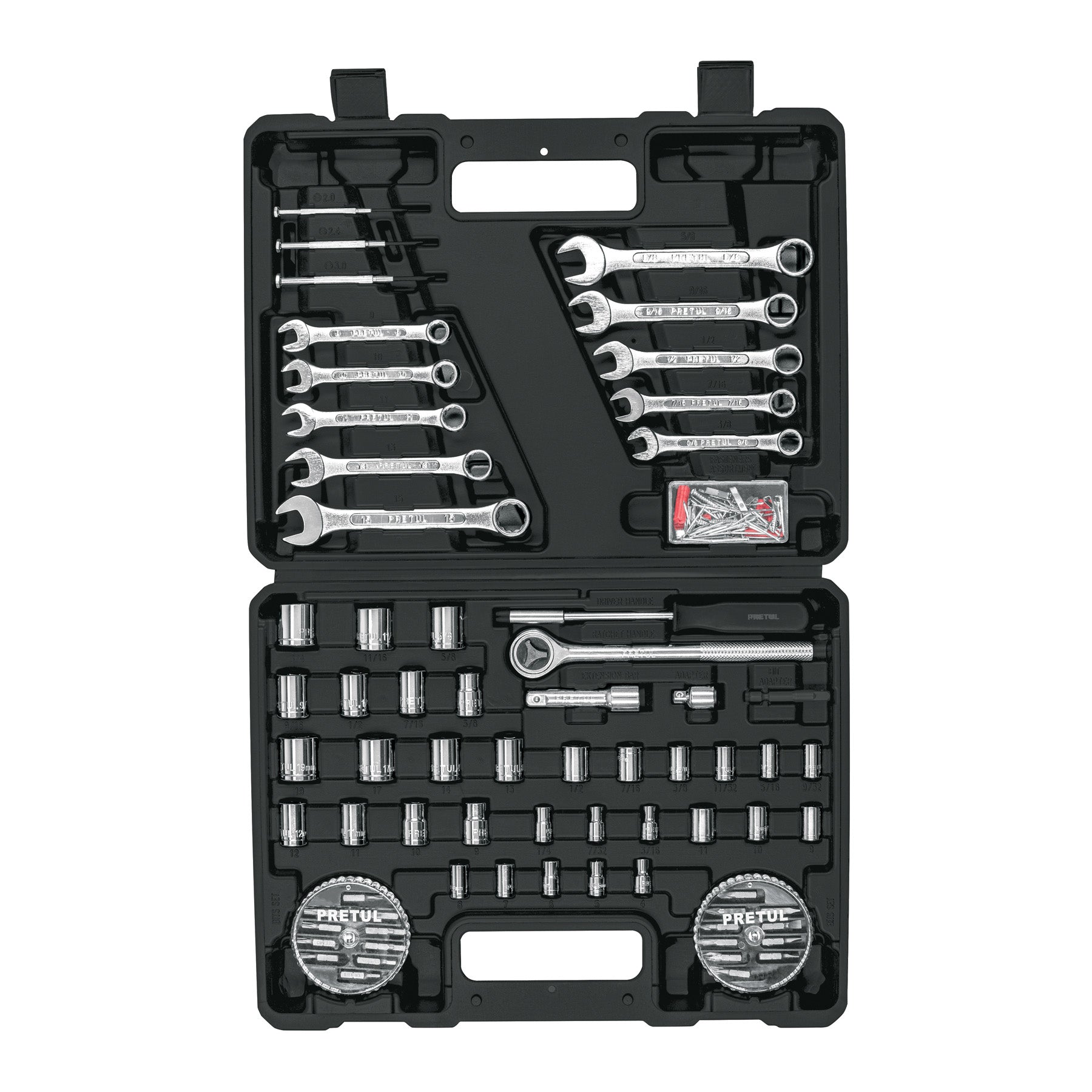 Juego de 71 herramientas 1/4" y 3/8" para mecánico, Pretul