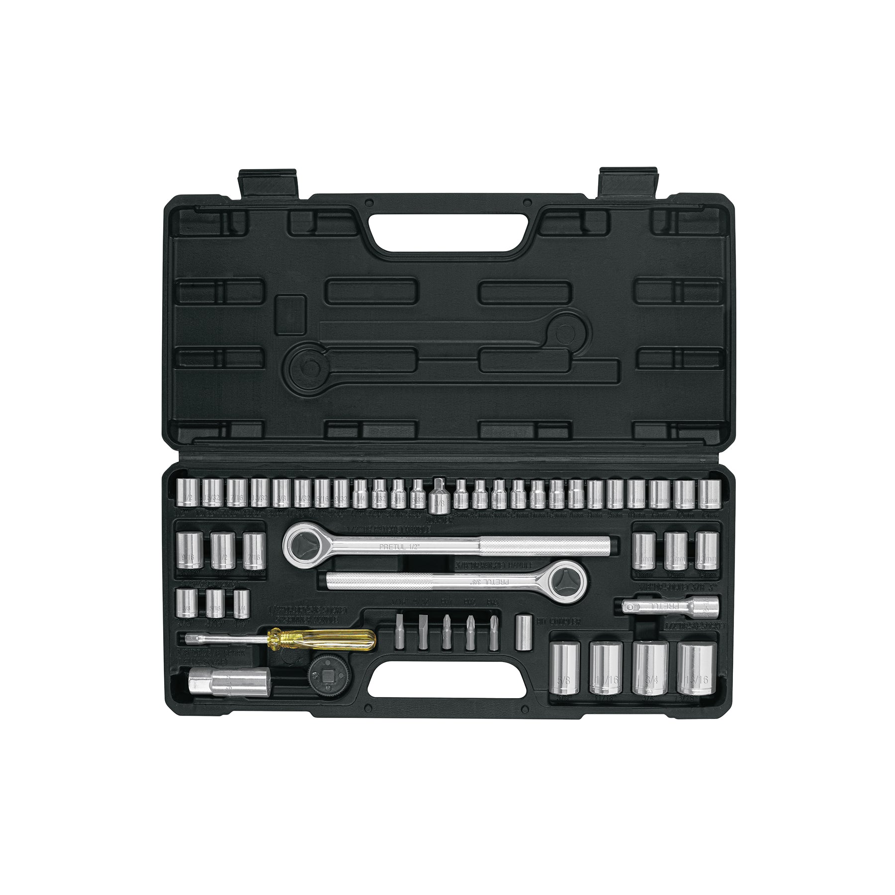 Juego 51 herramientas 1/4", 3/8" y 1/2" para mecánico, Pretul
