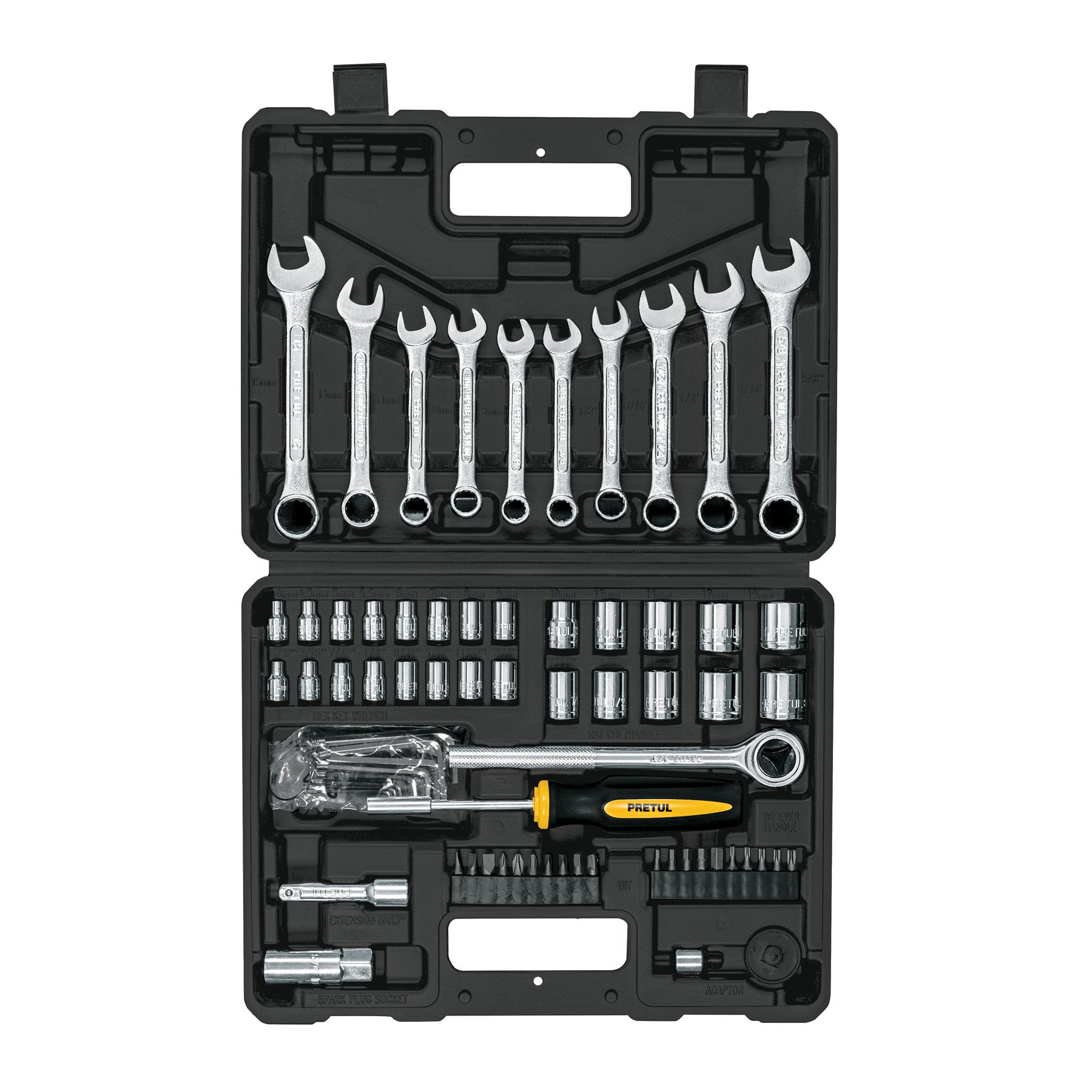 Juego de 70 herramientas 1/4" y 3/8" para mecánico, Pretul
