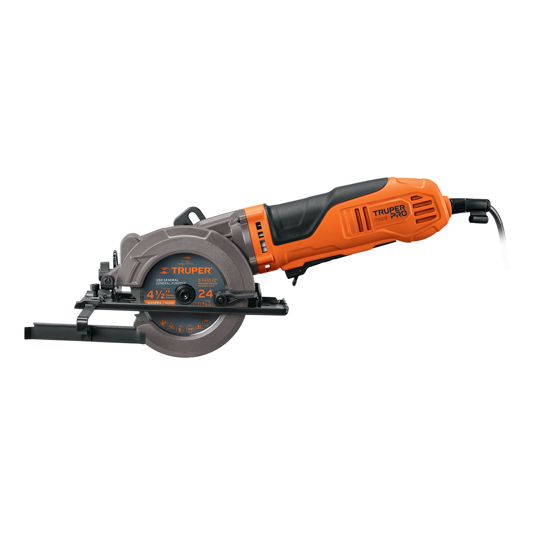 Sierra circular compacta 4-1/2", 750W, Truper PRO