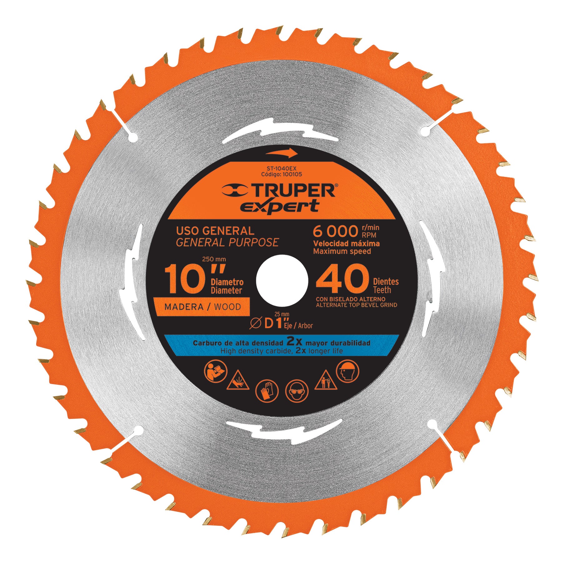 Disco sierra 10" para madera, 40 dientes centro 1", Expert