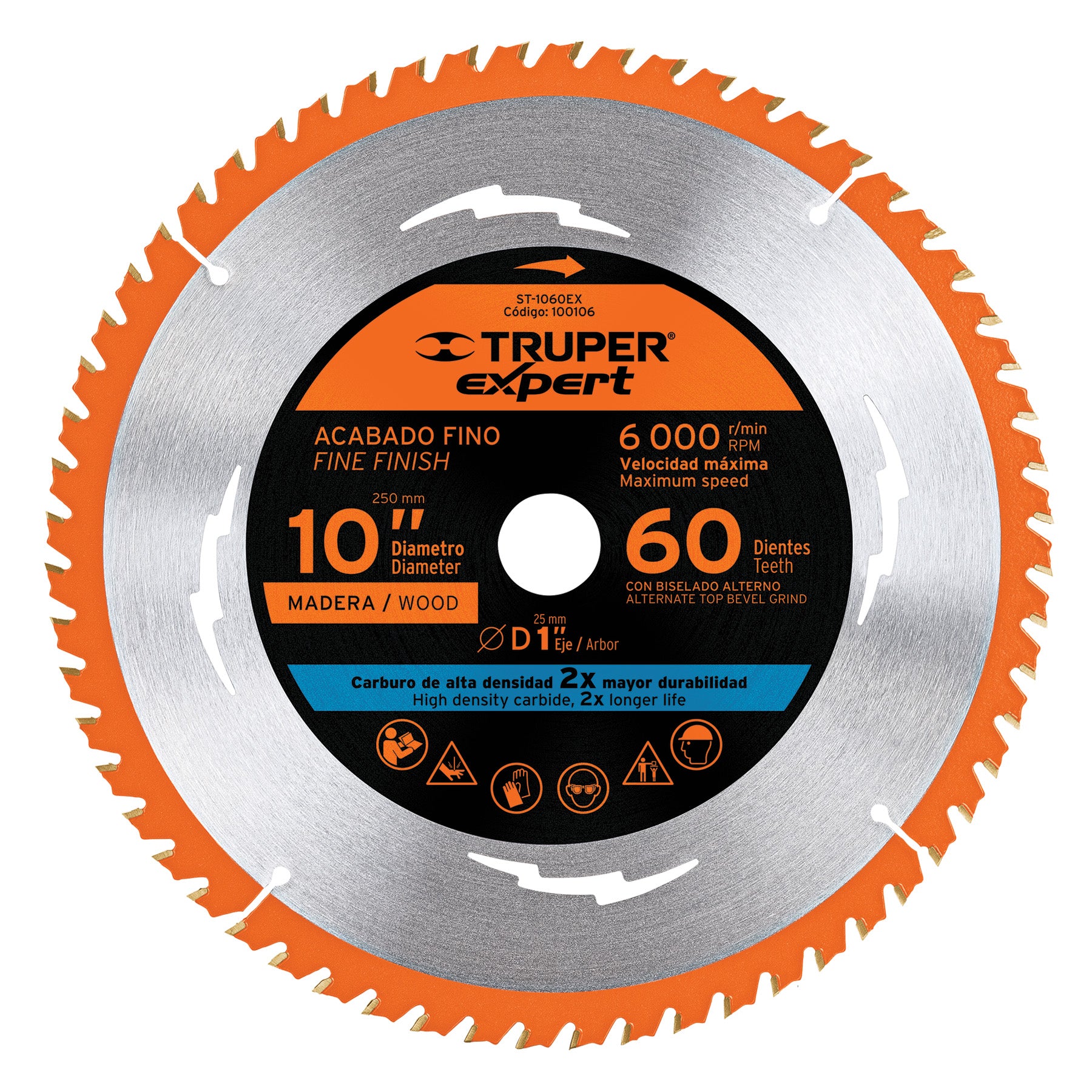 Disco sierra 10" para madera, 60 dientes centro 1", Expert