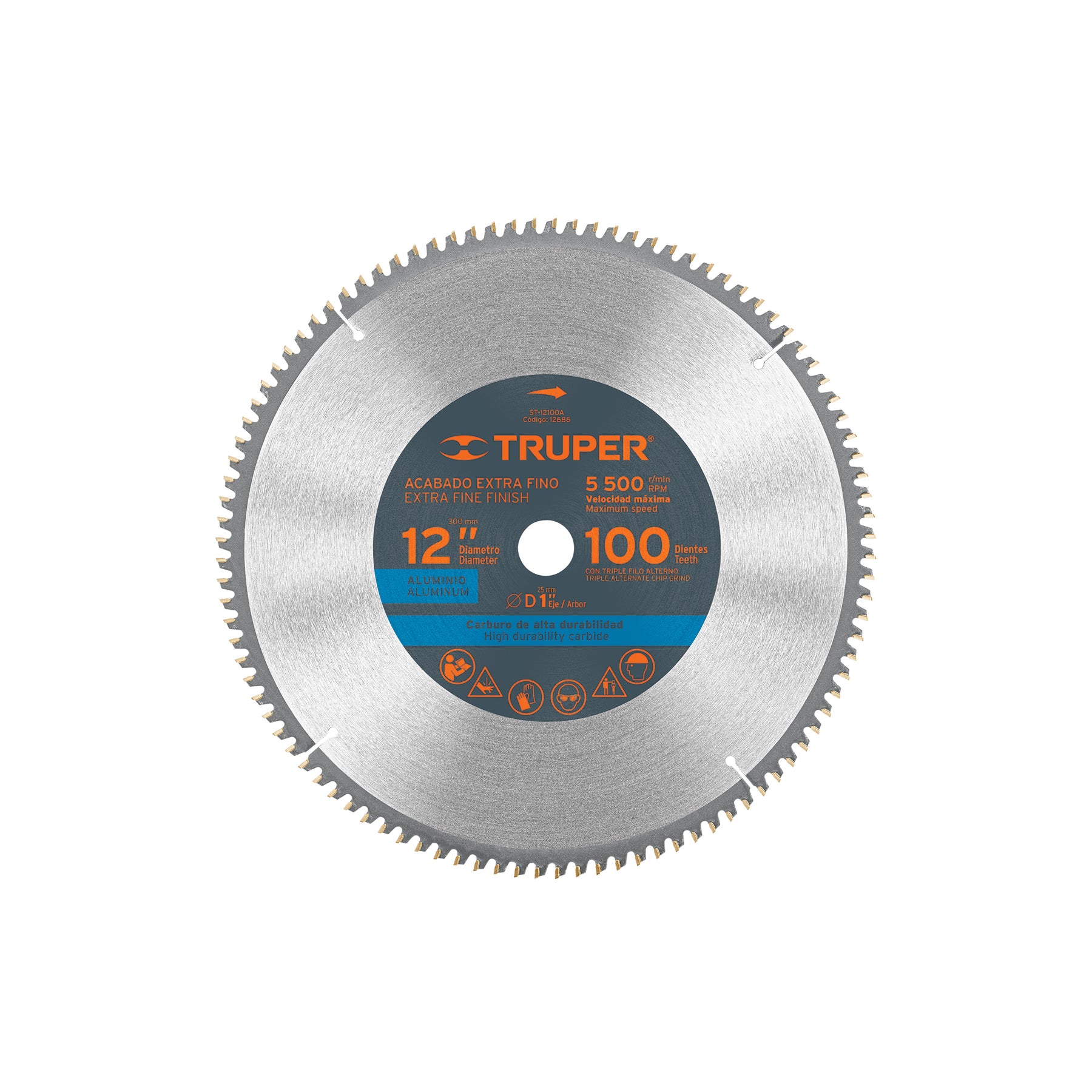 Disco sierra 12" para aluminio, 100 dientes centro 1"