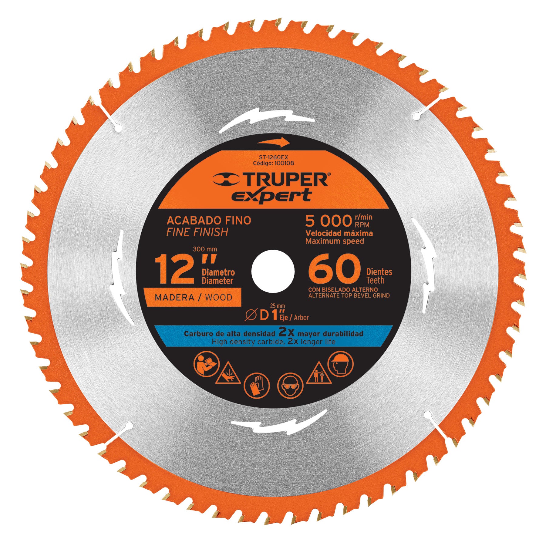 Disco sierra 12" para madera, 60 dientes centro 1", Expert