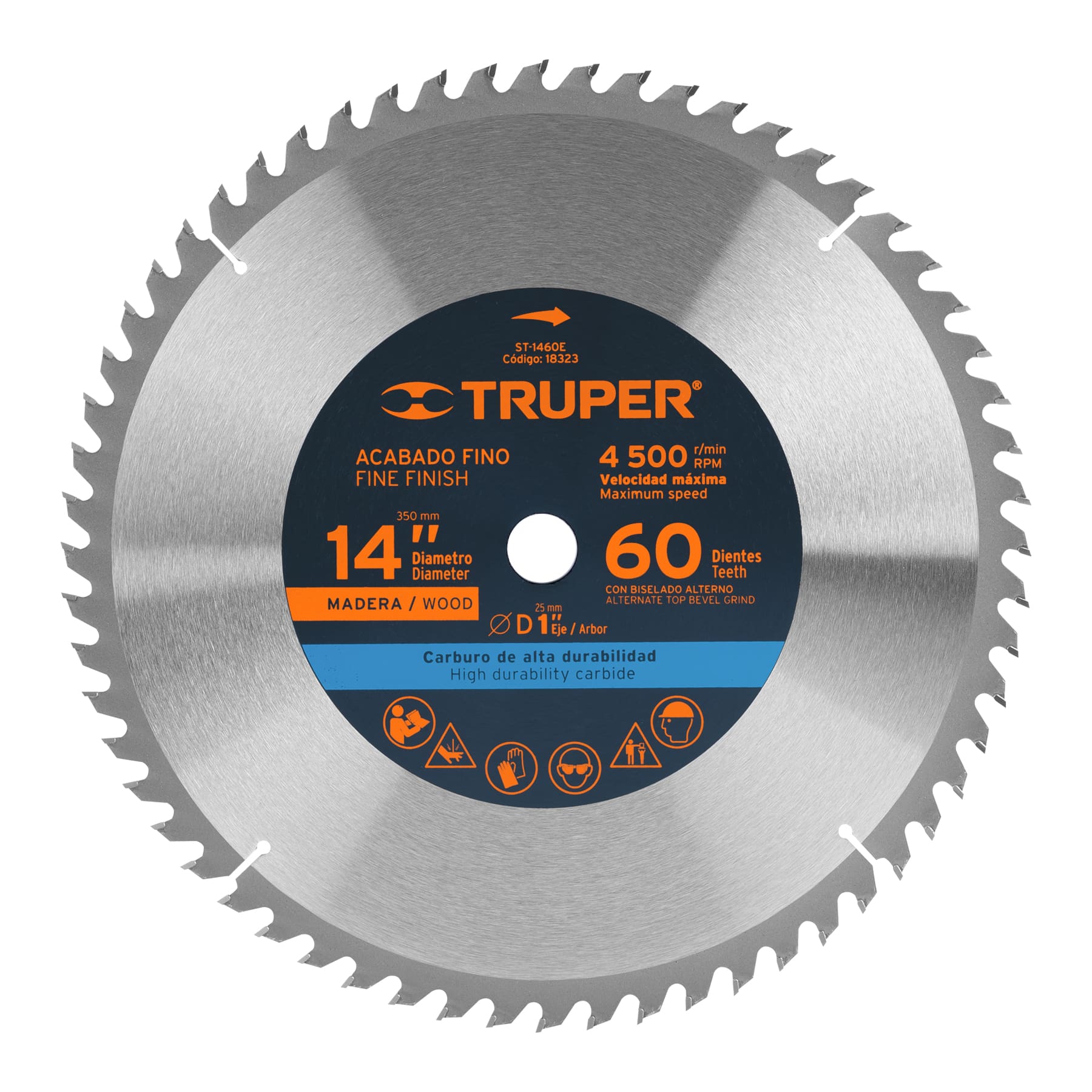 Disco sierra 14" para madera, 60 dientes centro 1", Truper