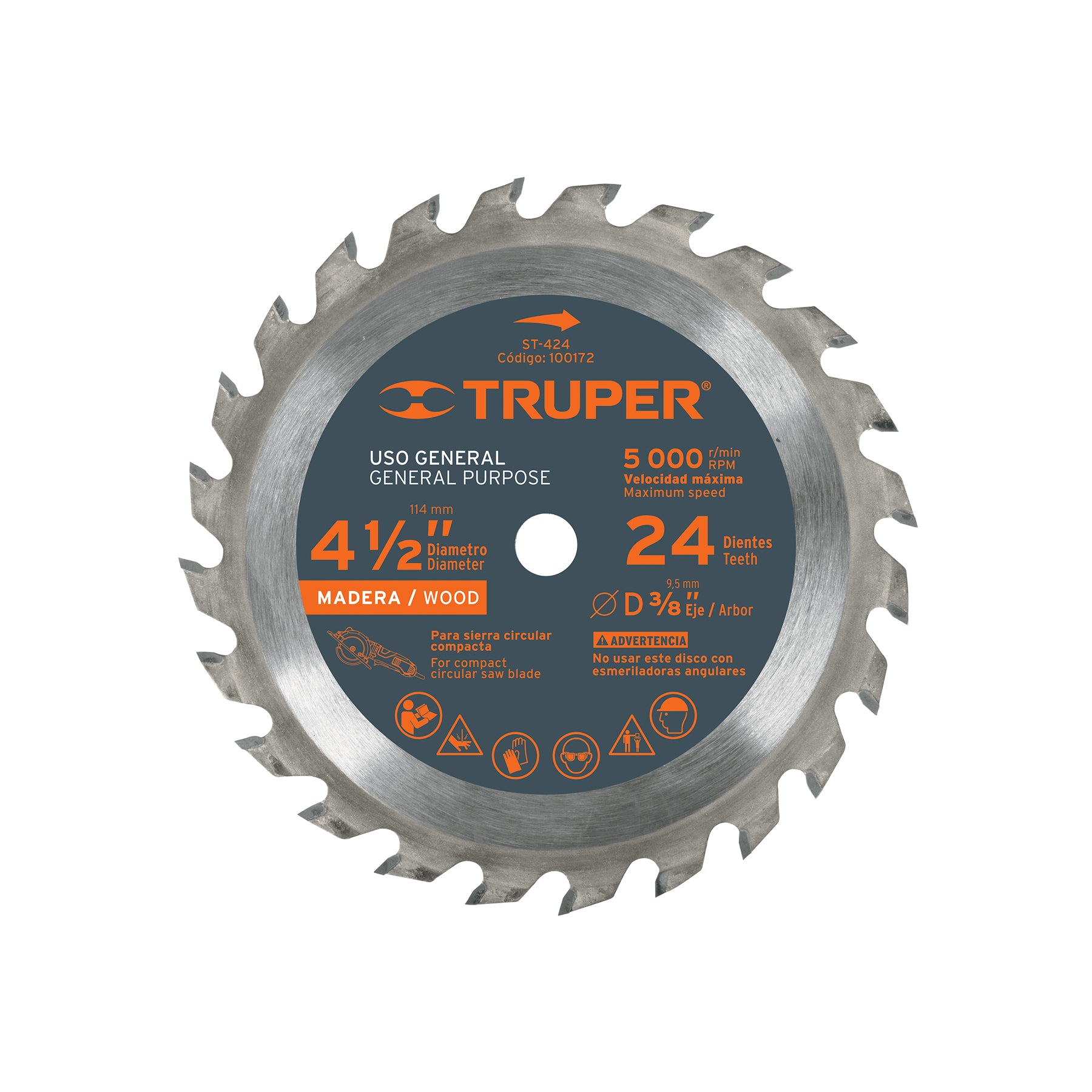 Disco sierra 4-1/2" para madera, 24 dientes centro 3/8"