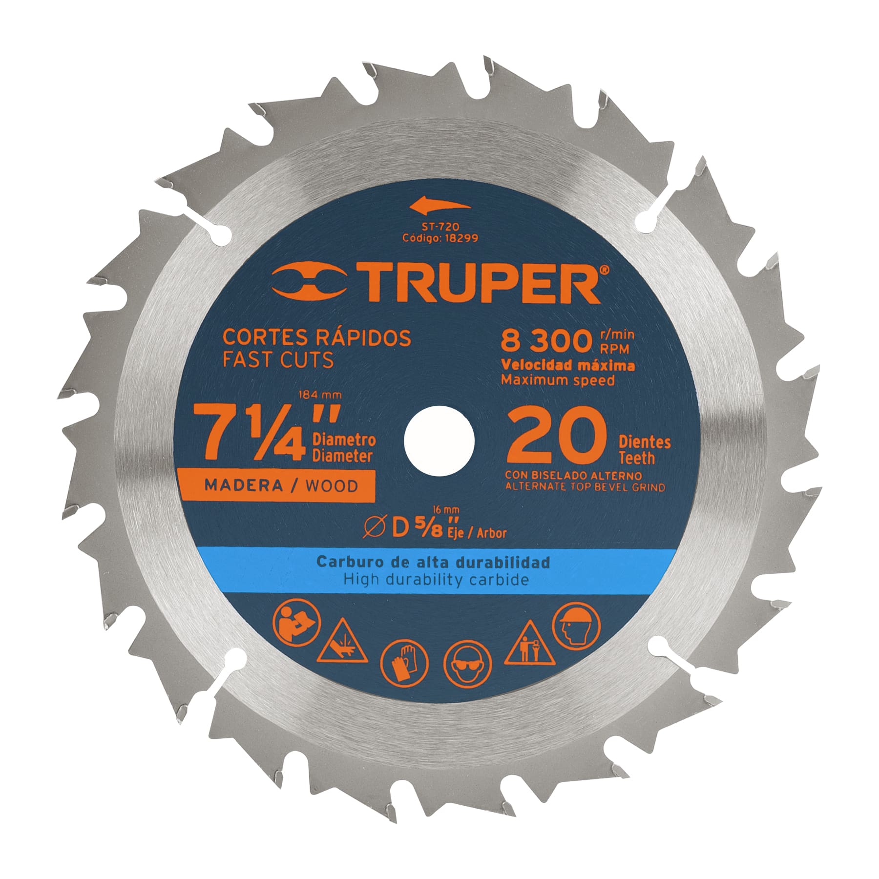 Disco sierra 7- 1/4" para madera, 20 dientes centro 5/8"