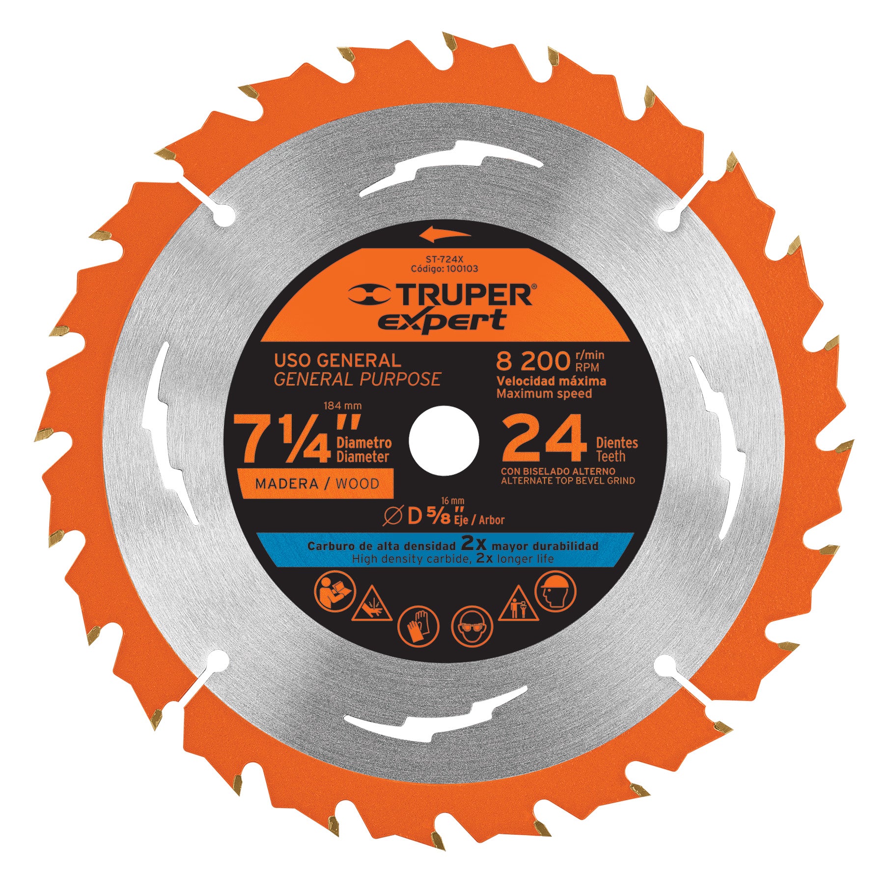 Disco sierra 7-1/4" para madera, 24 dientes centro 5/8", Expert