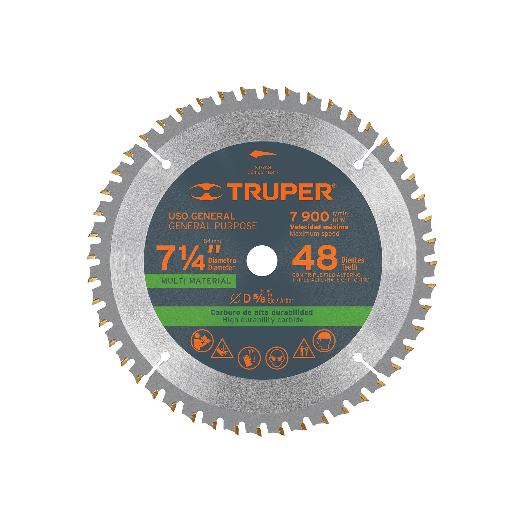 Disco sierra 7-1/4" multimaterial, 48 dientes centro 5/8"