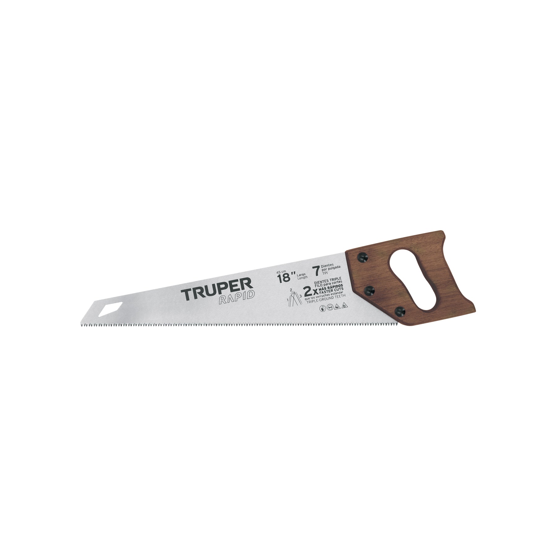 Serrucho Rapid 18", 7 DPP, mango de madera, Truper