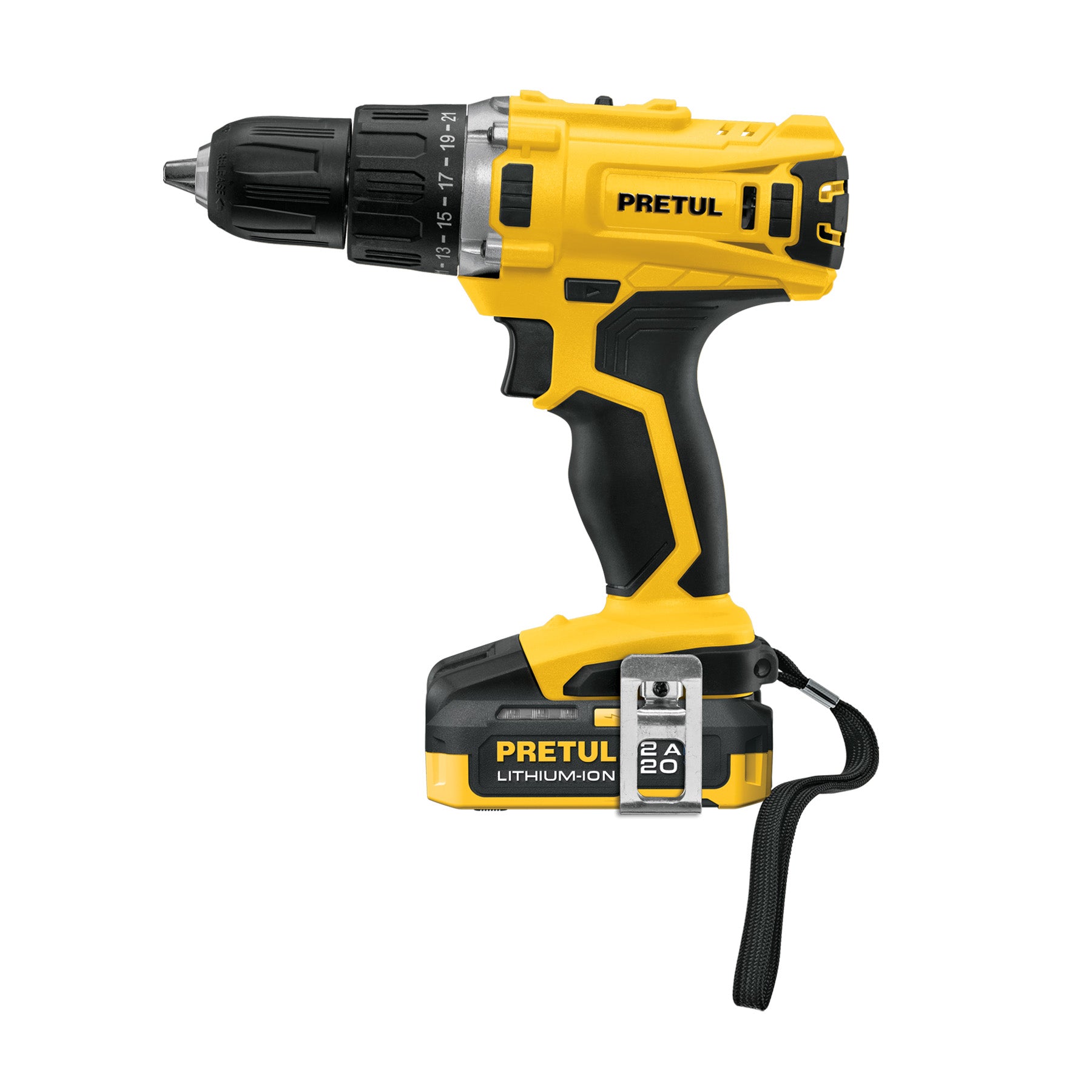 Taladro 1/2", 20V, 1 batería 2Ah, Pretul