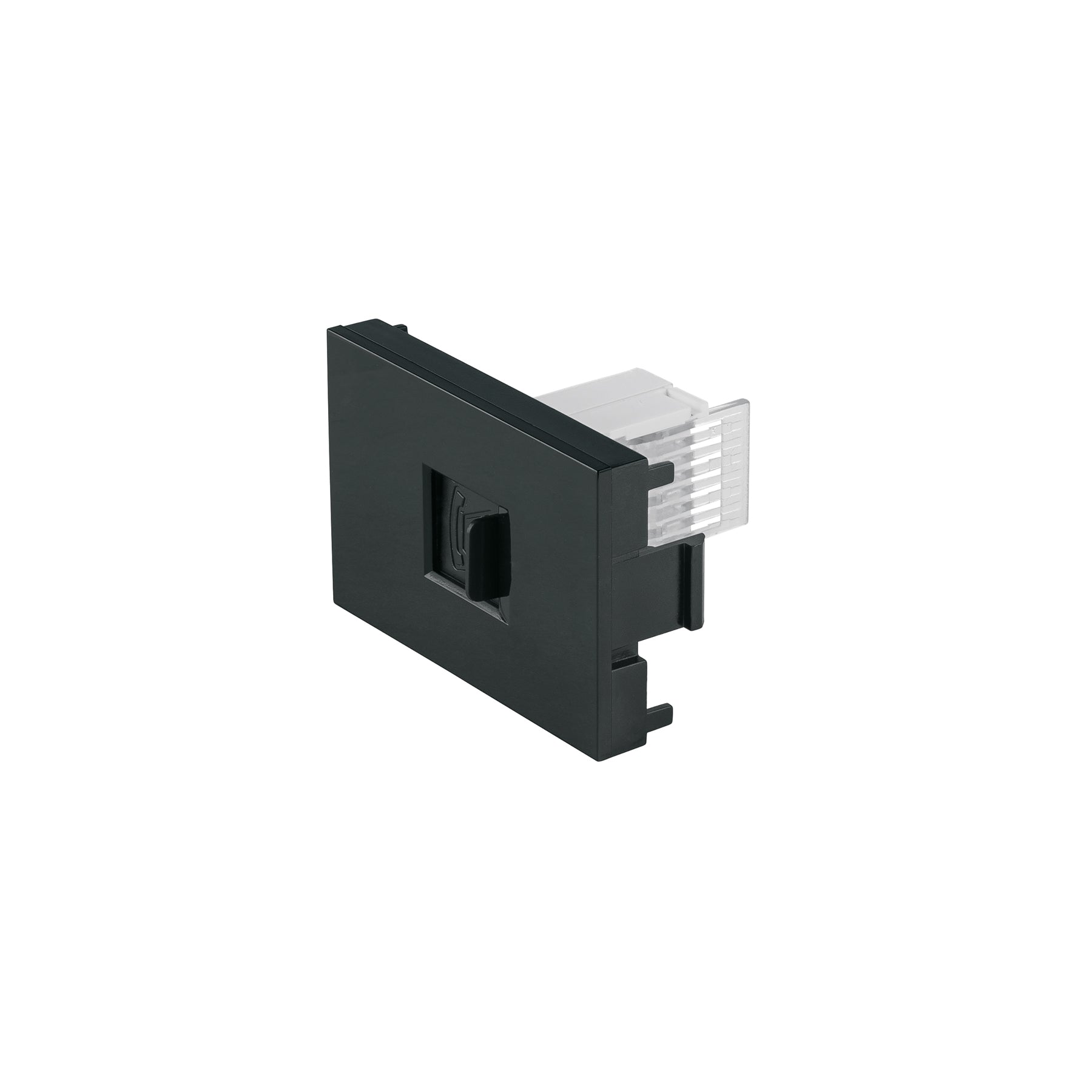 Toma de teléfono negro de 1.5 módulos, línea Lisboa, Volteck, TE15-LN, 47884