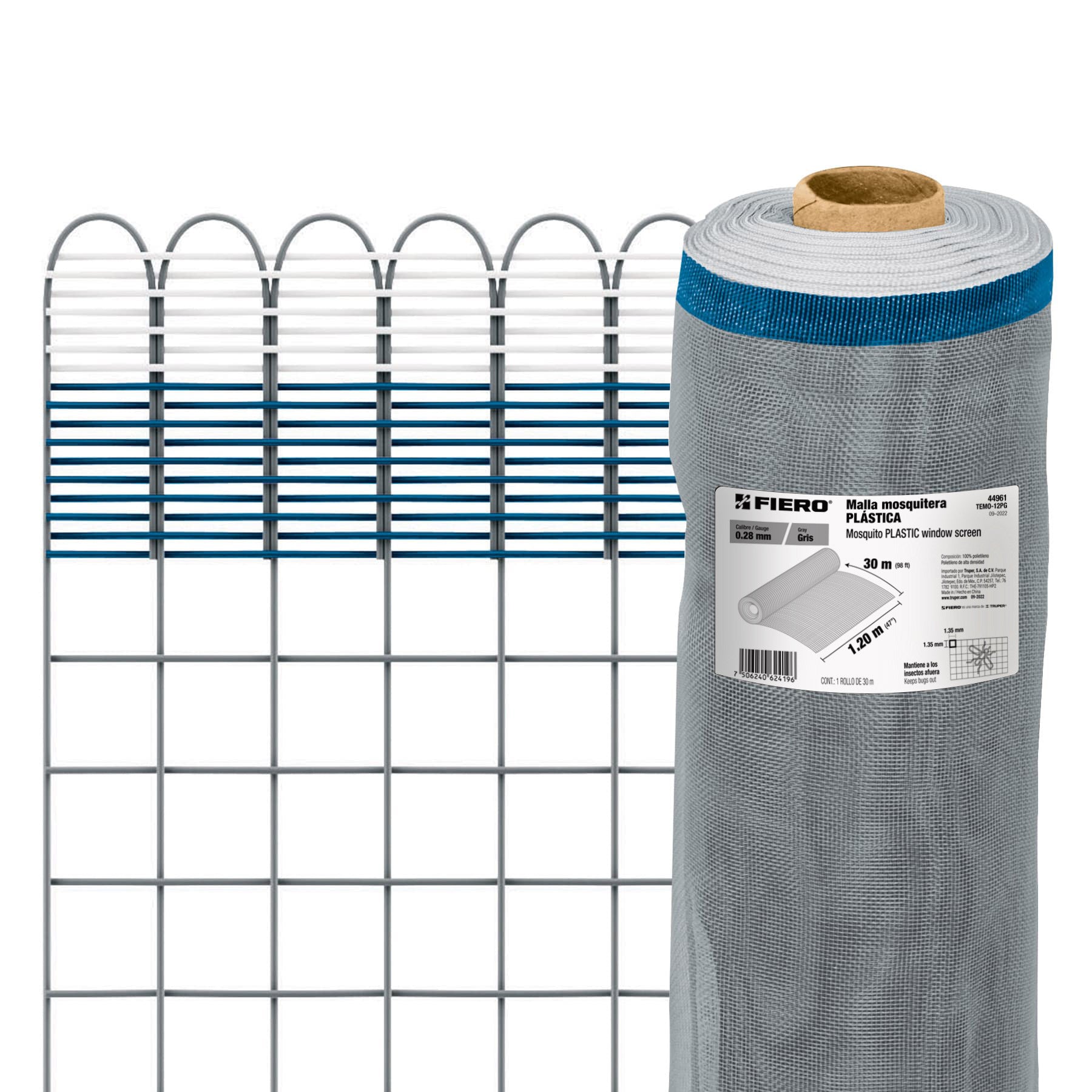 Rollo de 30 m x 1.2 m de malla mosquitera plástica gris