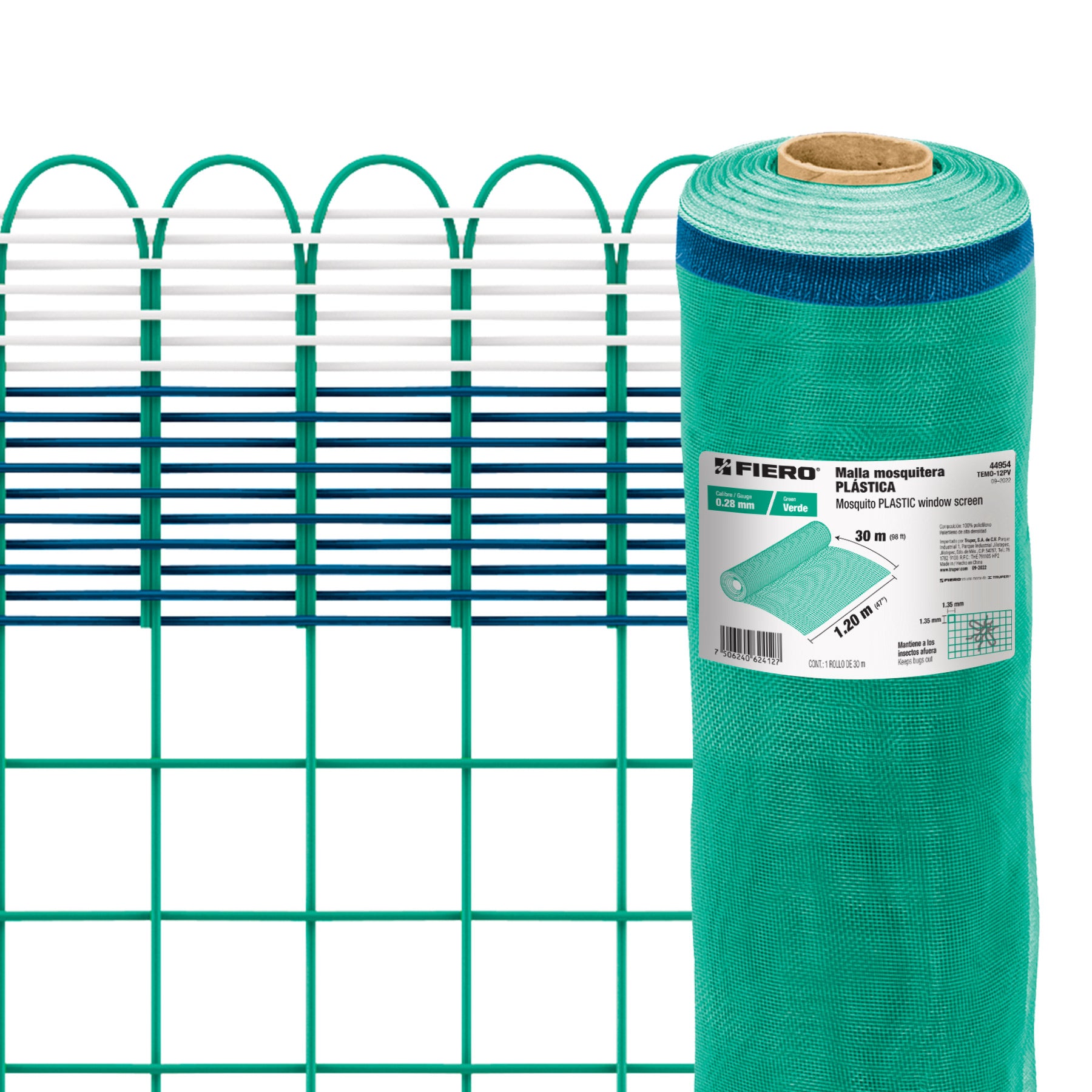 Rollo de 30 m x 1.2 m de malla mosquitera plástica verde