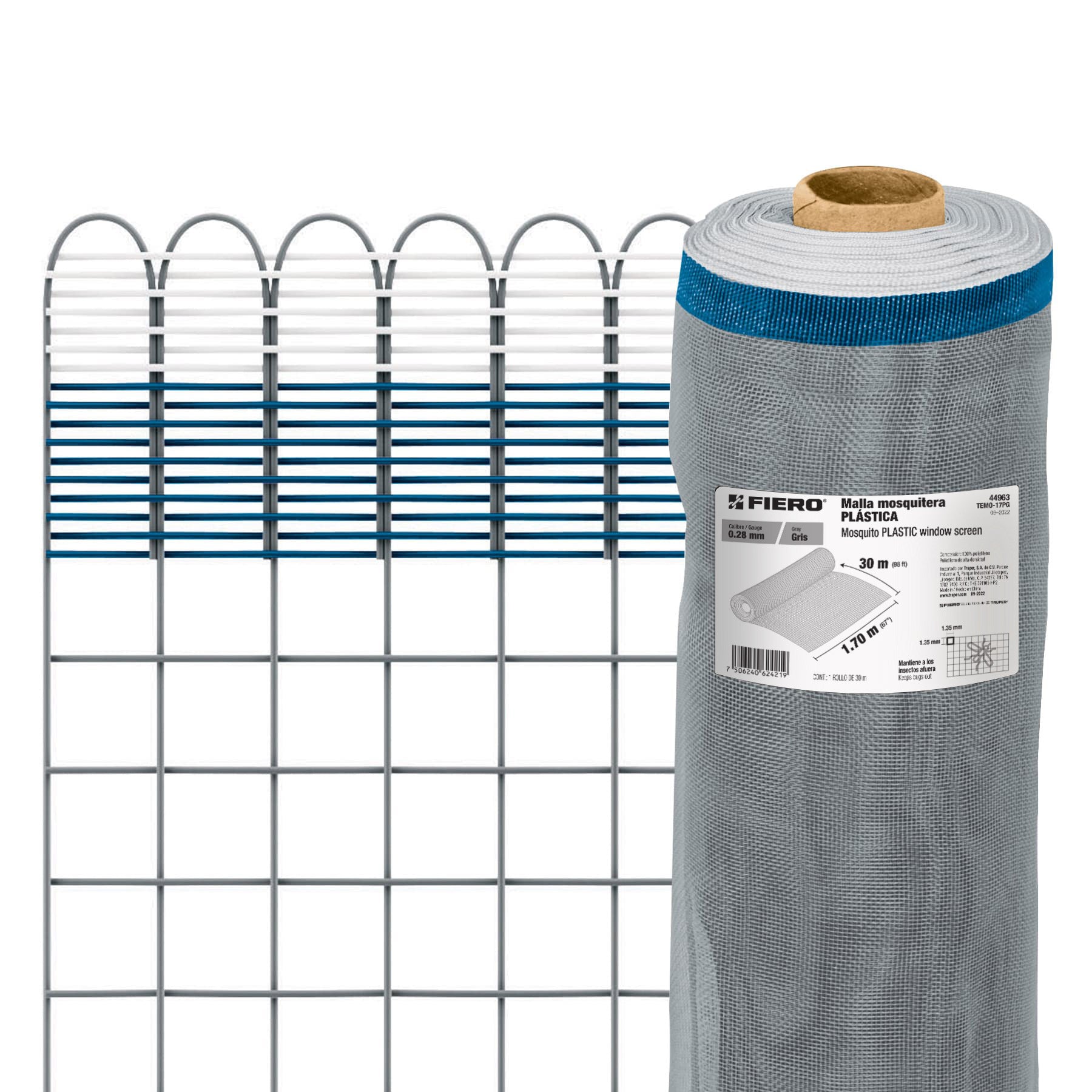 Rollo de 30 m x 1.7 m de malla mosquitera plástica gris