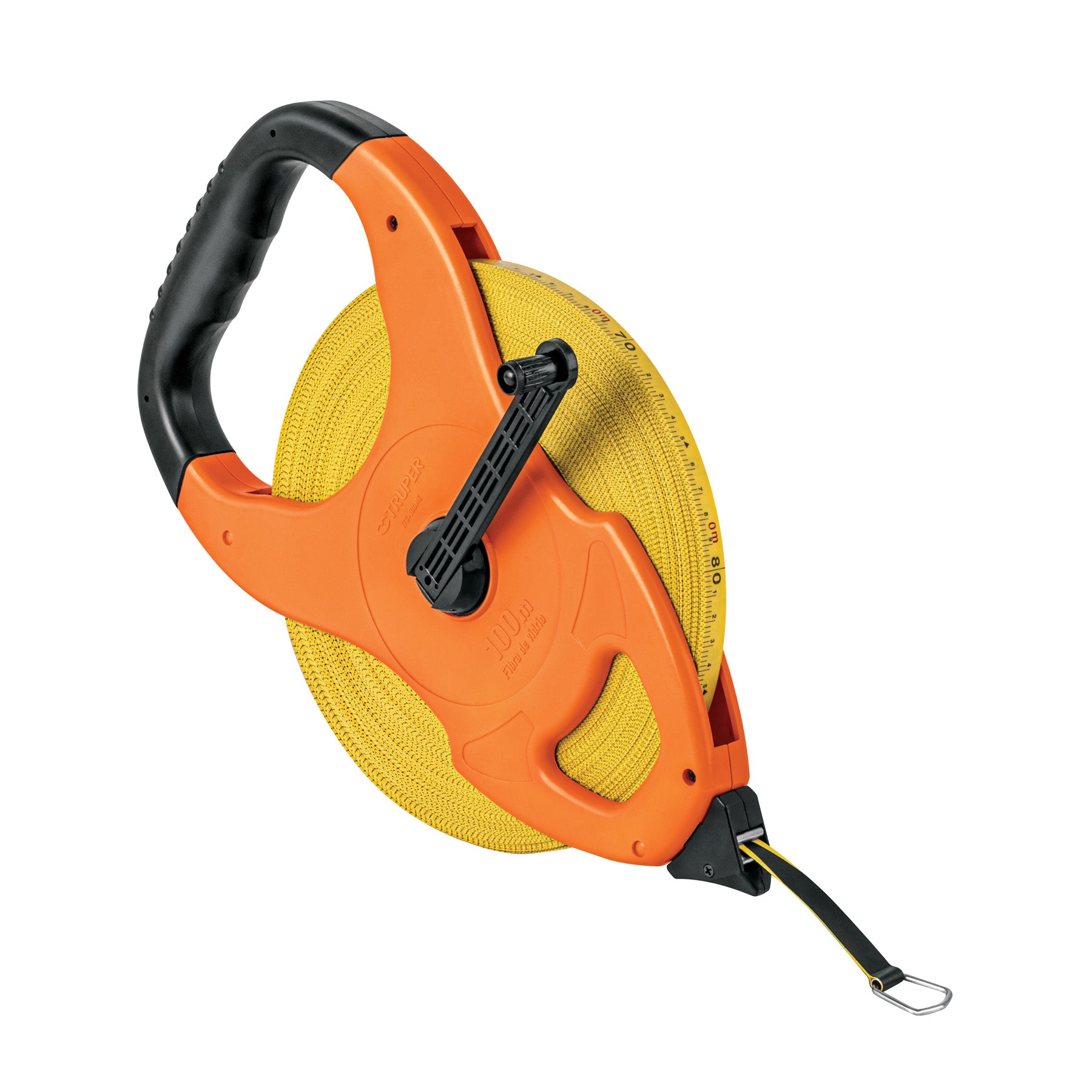 Cinta métrica larga 100m fibra de vidrio, tipo cruceta