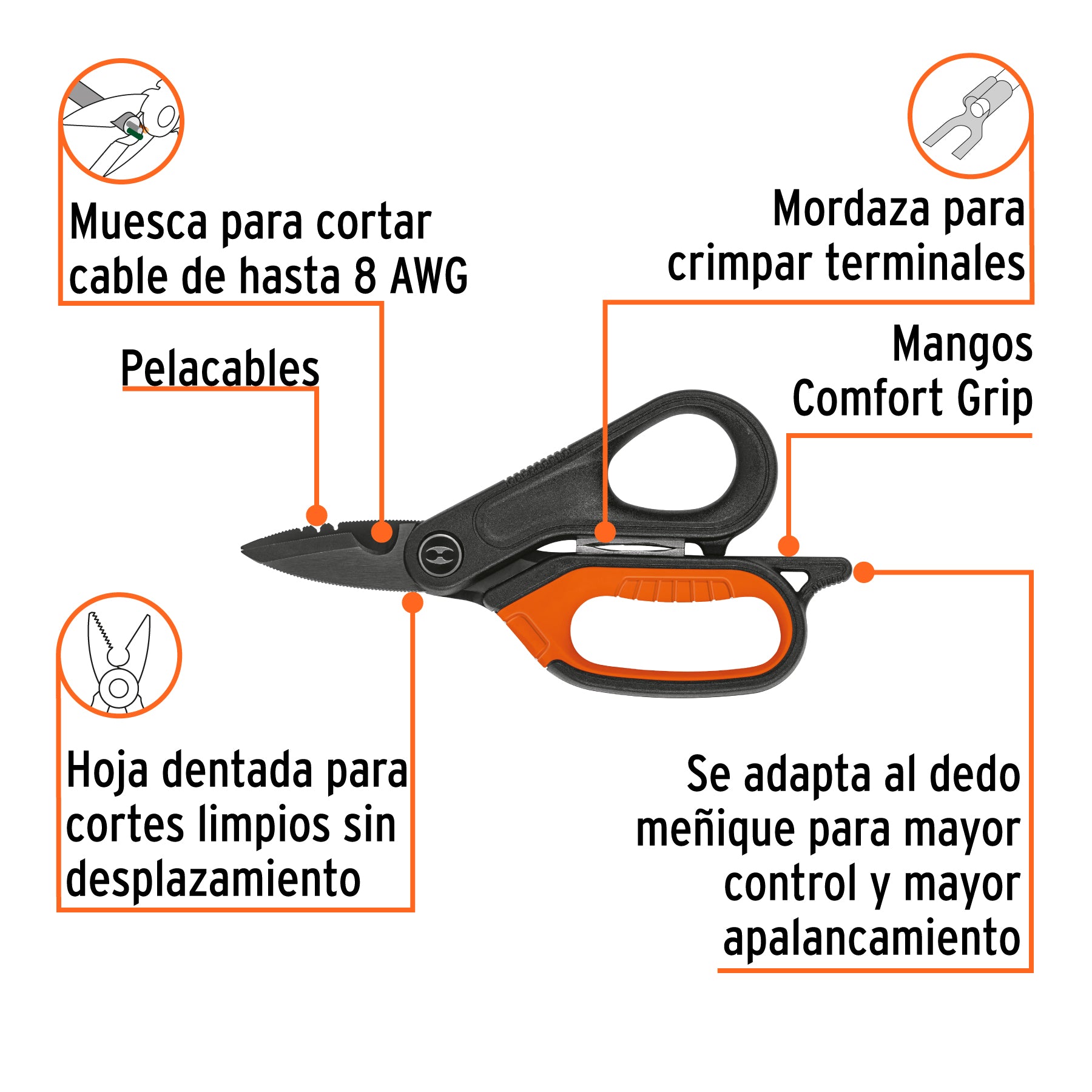 Tijera para electricista, 6", acero inox, oxido negro, Expert