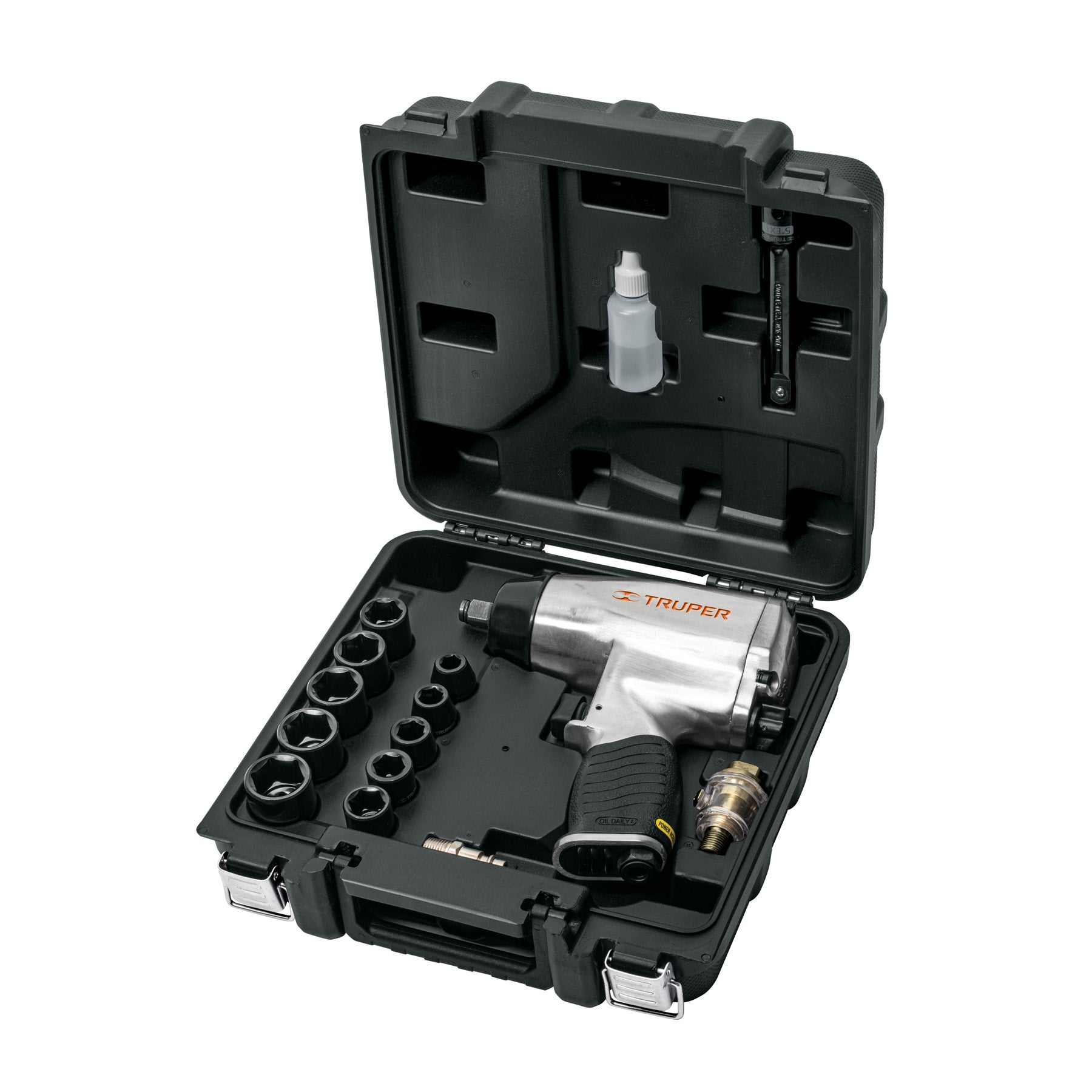 Kit de llave (pistola) de impacto 1/2", estuche plástico