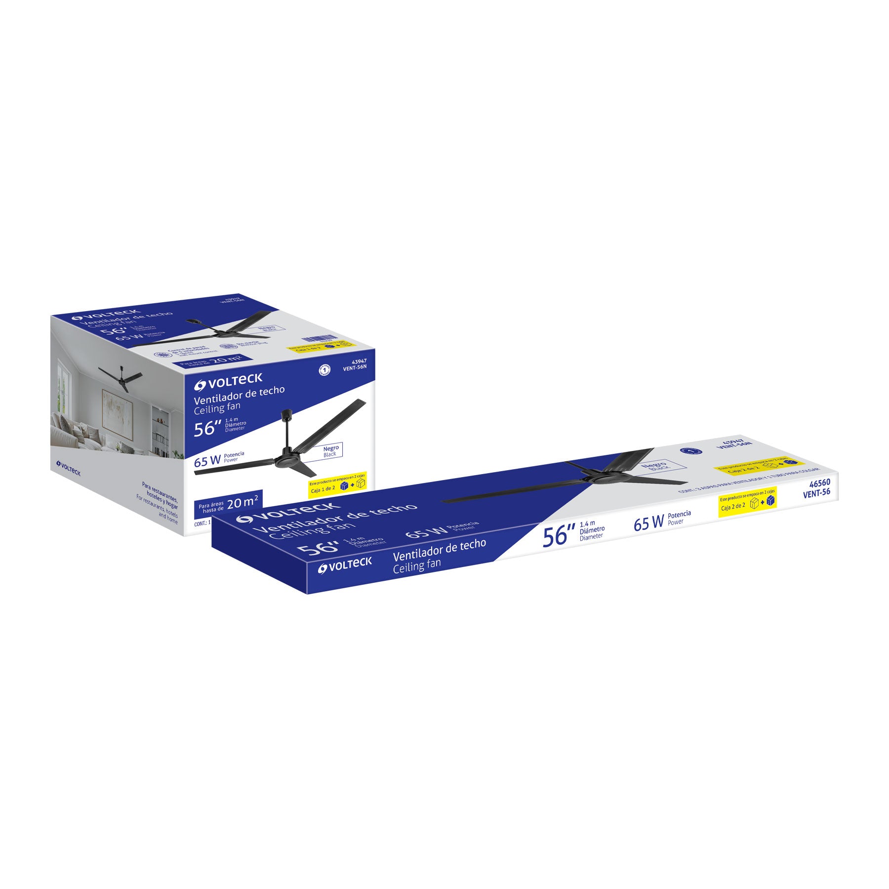 Ventilador de techo para interior 56", negro, VOLTECK