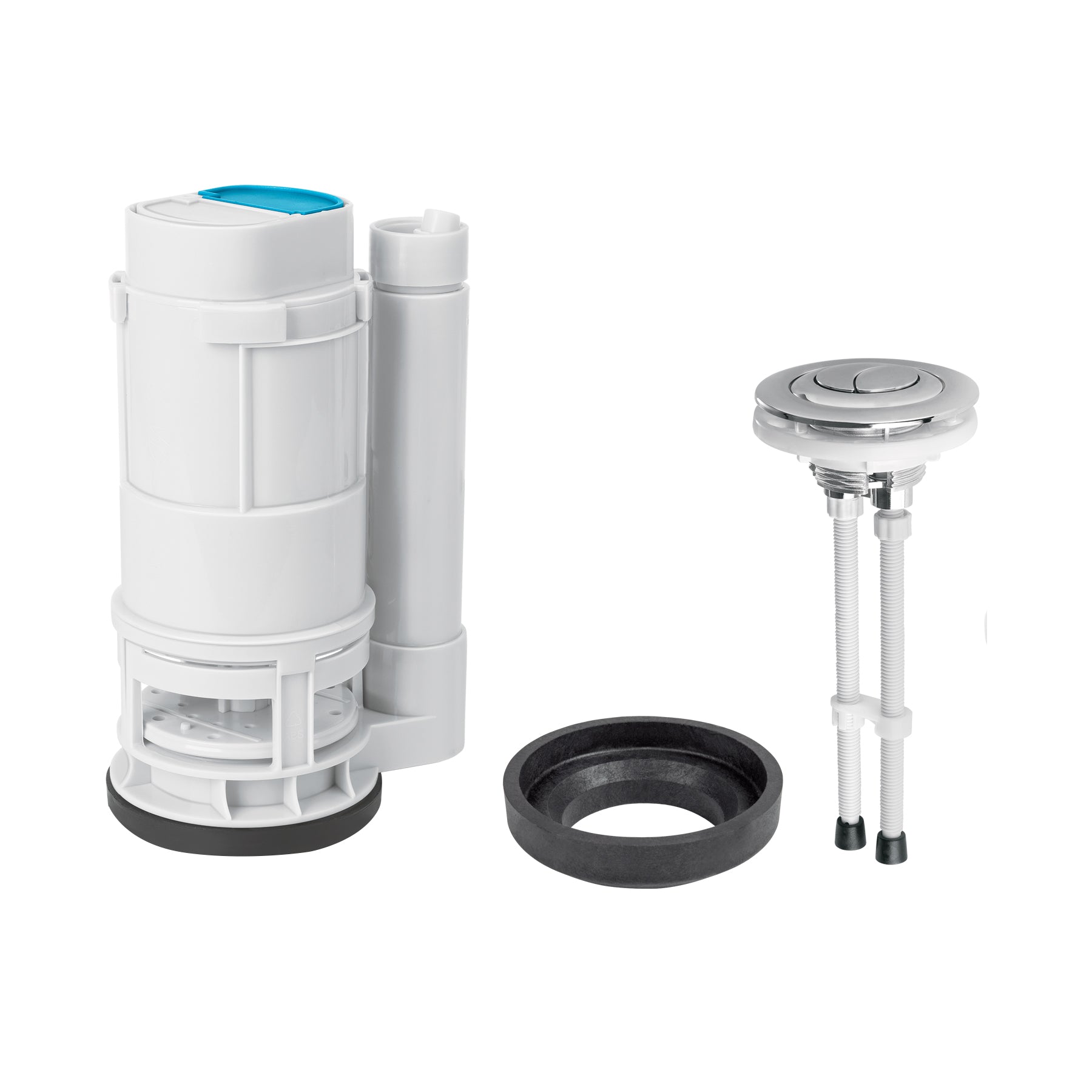 Válvula de descarga dual para WC de 2 pcs, 3" c/empaque y botón