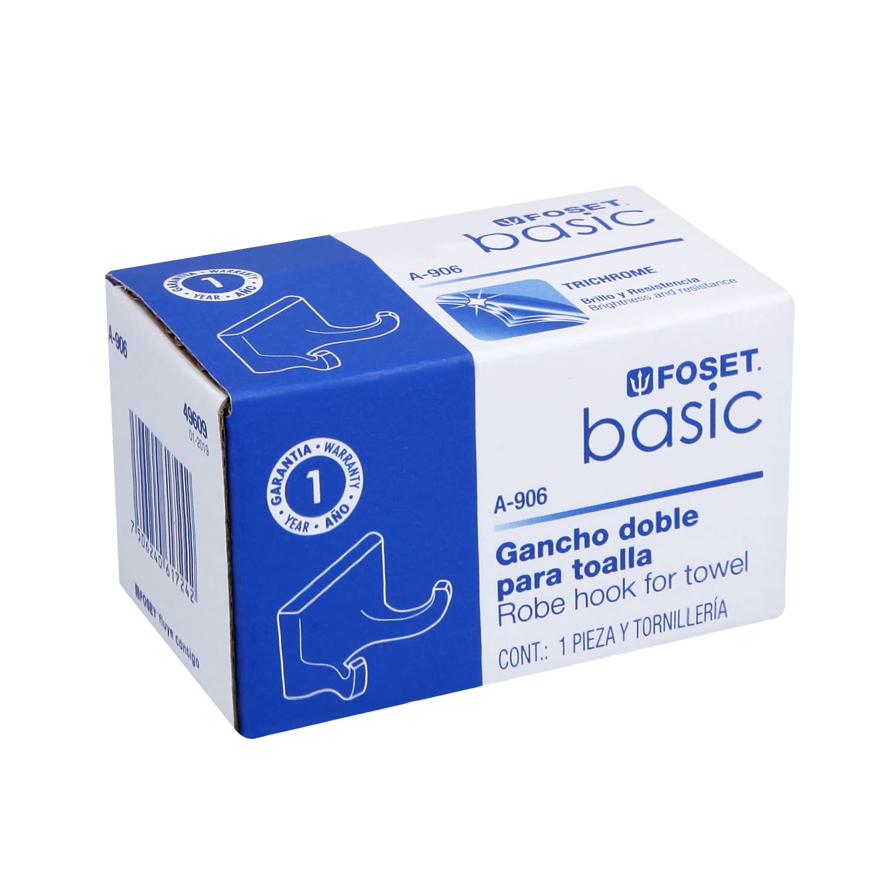 Gancho doble para toallas, metálico, cromo, BASIC