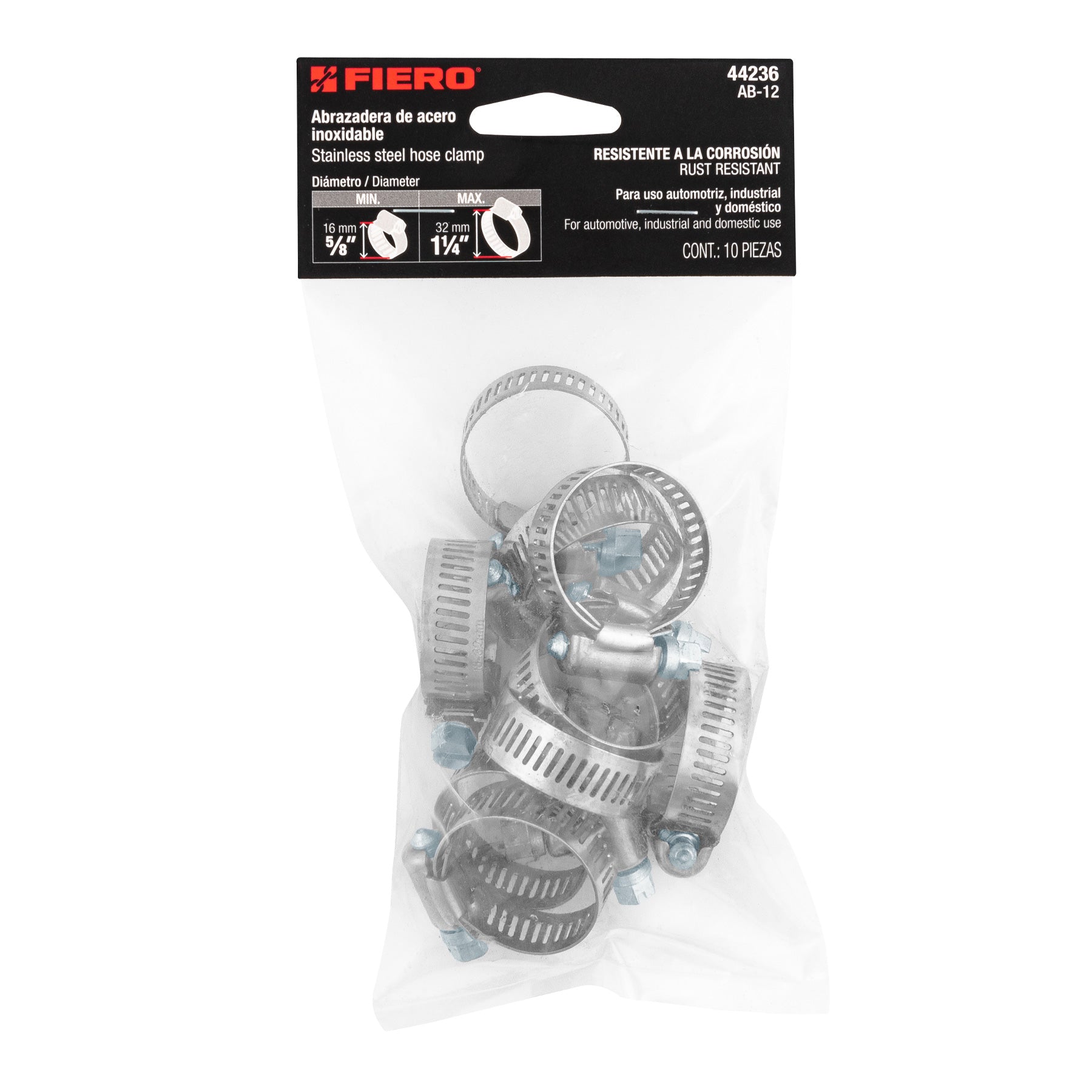 Bolsa con 10 abrazaderas sin fin reforzadas # 12, 5/8 - 1-1/4"