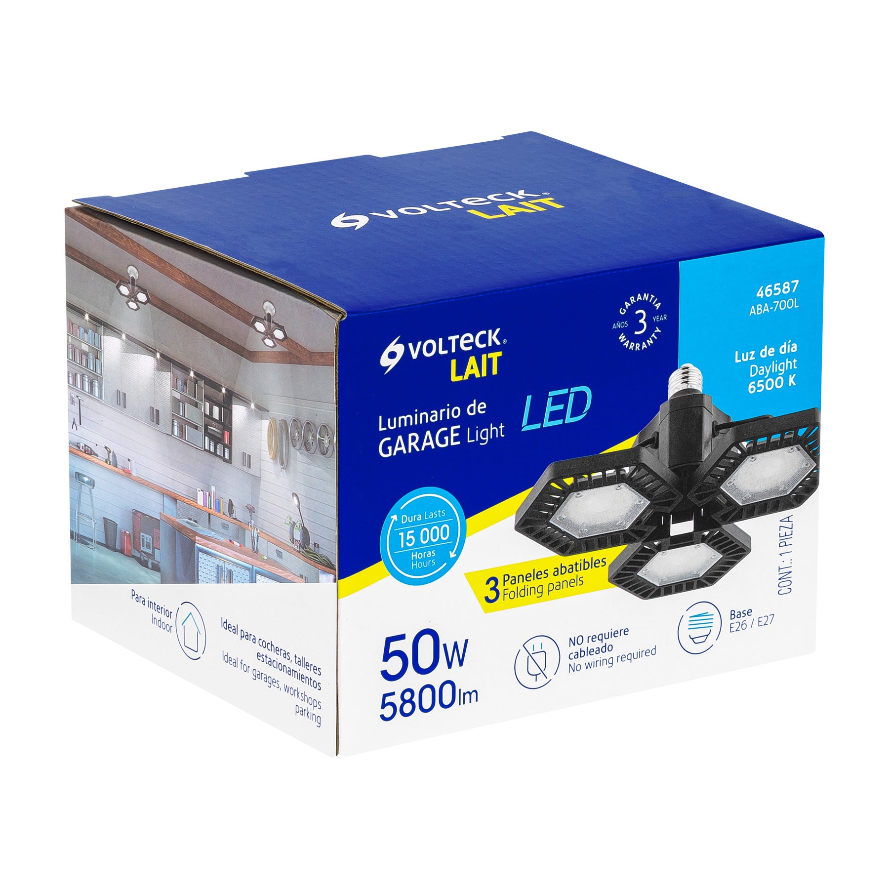 Luminario de LED 65 W, aluminio con 3 paneles abatibles
