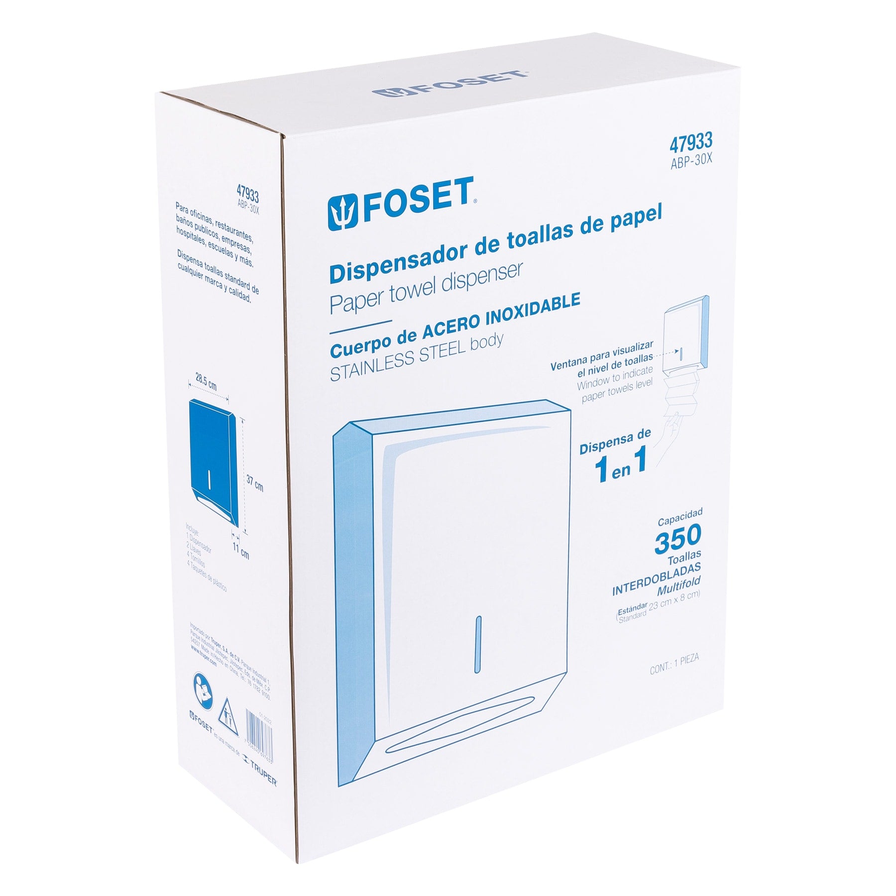 Dispensador de acero inoxidable para toallas de papel, Foset