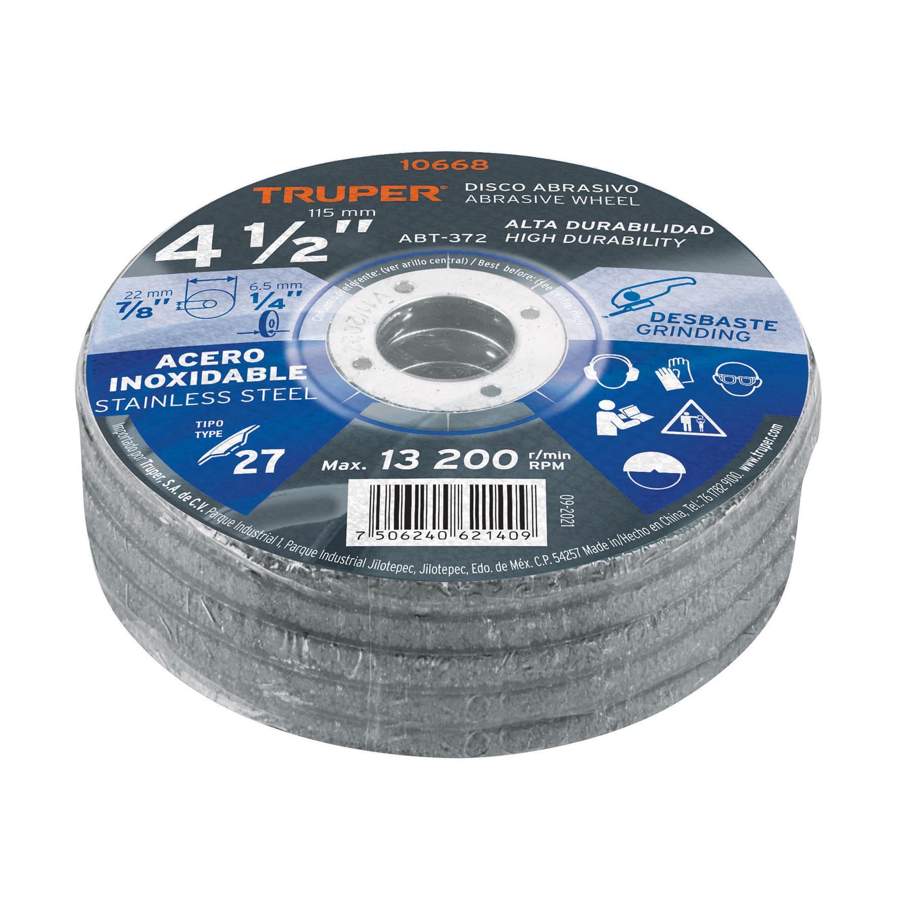 Disco Tipo 27 de 4-1/2" x 6.5 mm desbaste acero inoxidable