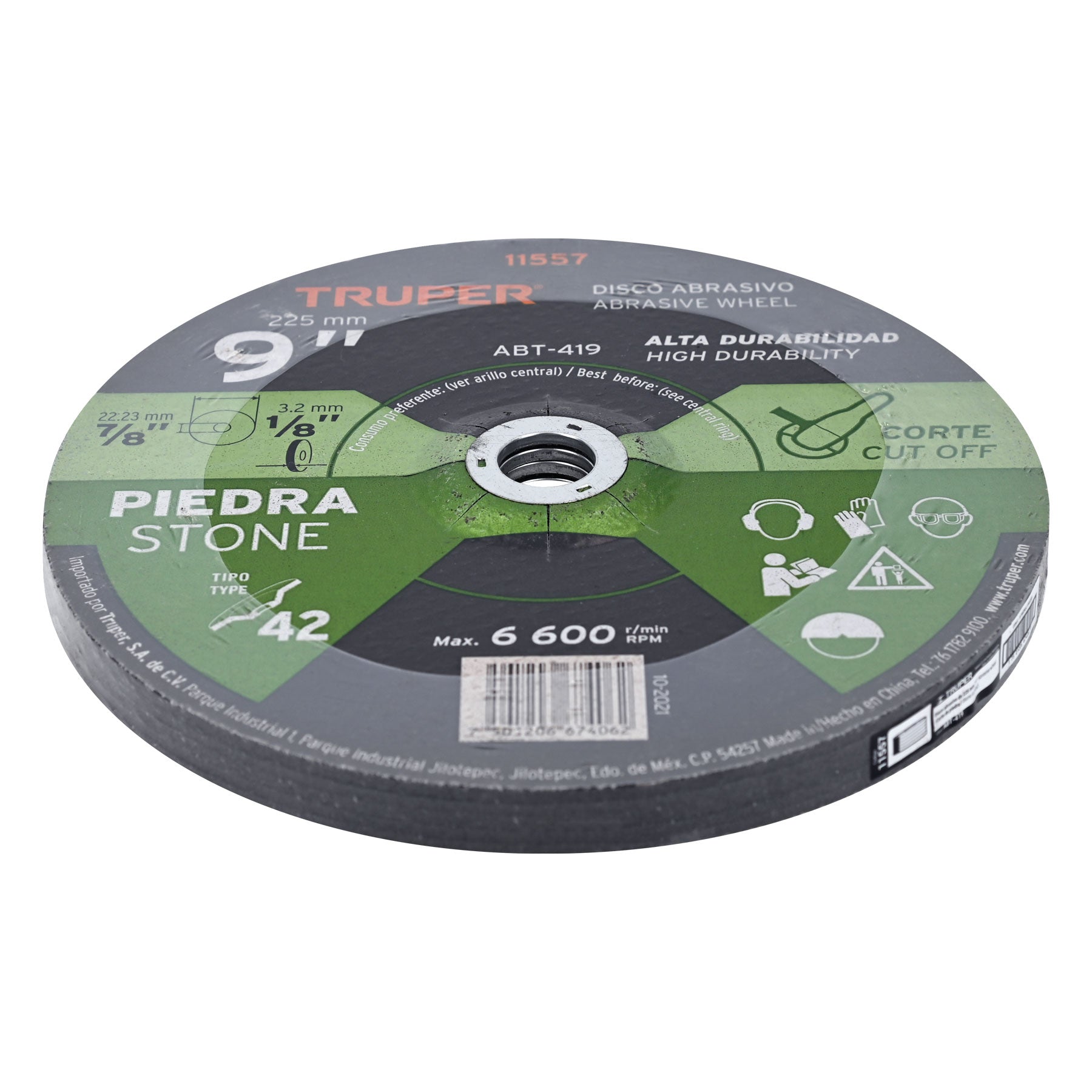 Disco Tipo 42 de 9" x 3.2 mm para corte de piedra, Truper