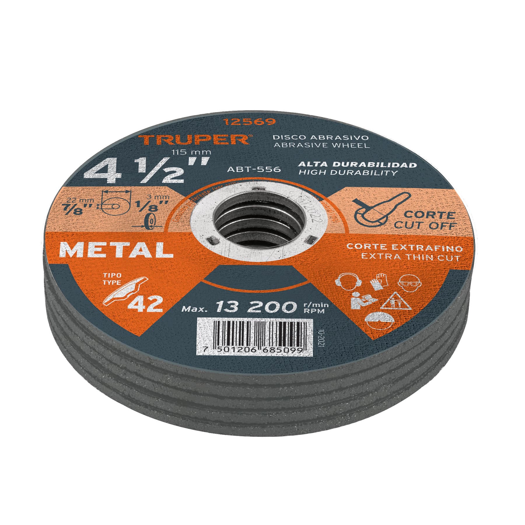 Disco Tipo 42 de 4-1/2" x 3.2 mm para corte de metal, Truper