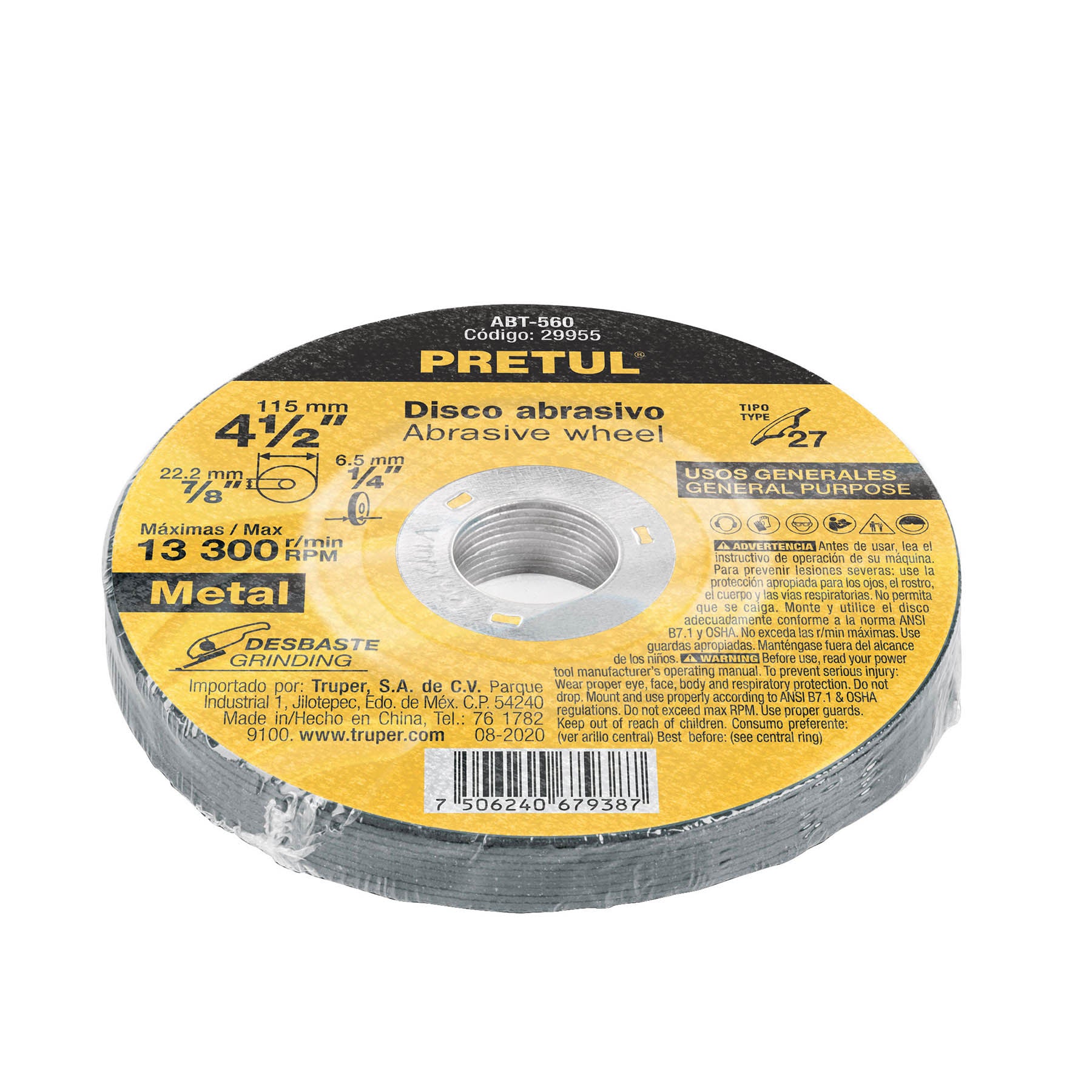 Disco Tipo 27 de 4-1/2" x 6.2 mm desbaste de metal, Pretul